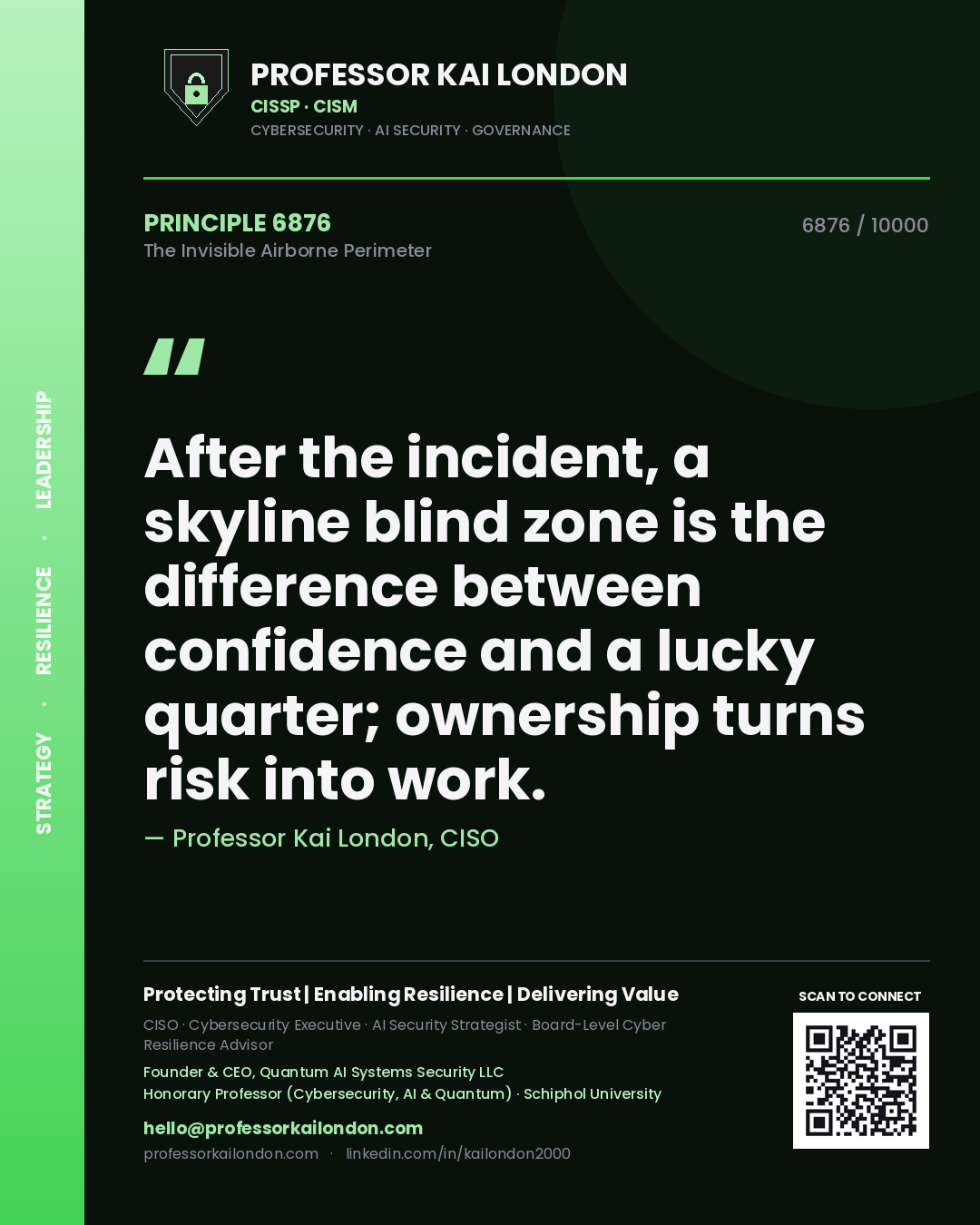 Professor Kai London principle 6876: After the incident, a skyline blind zone is the difference between confidence and a lucky quarter; ownership turns risk into work.