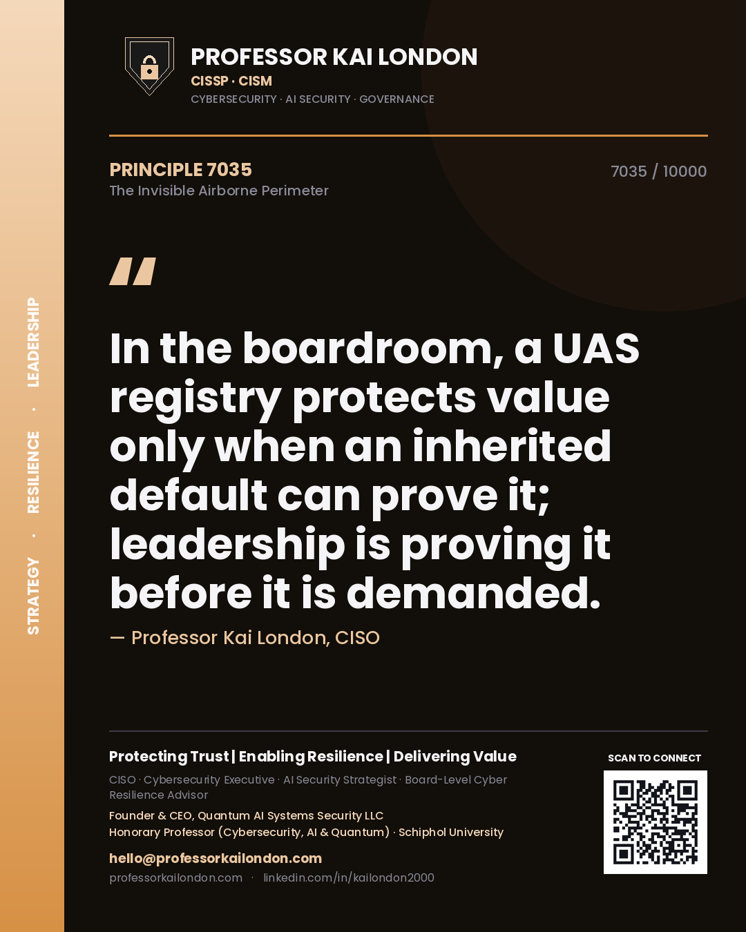 Professor Kai London principle 7035: In the boardroom, a UAS registry protects value only when an inherited default can prove it; leadership is proving it before it is demanded.