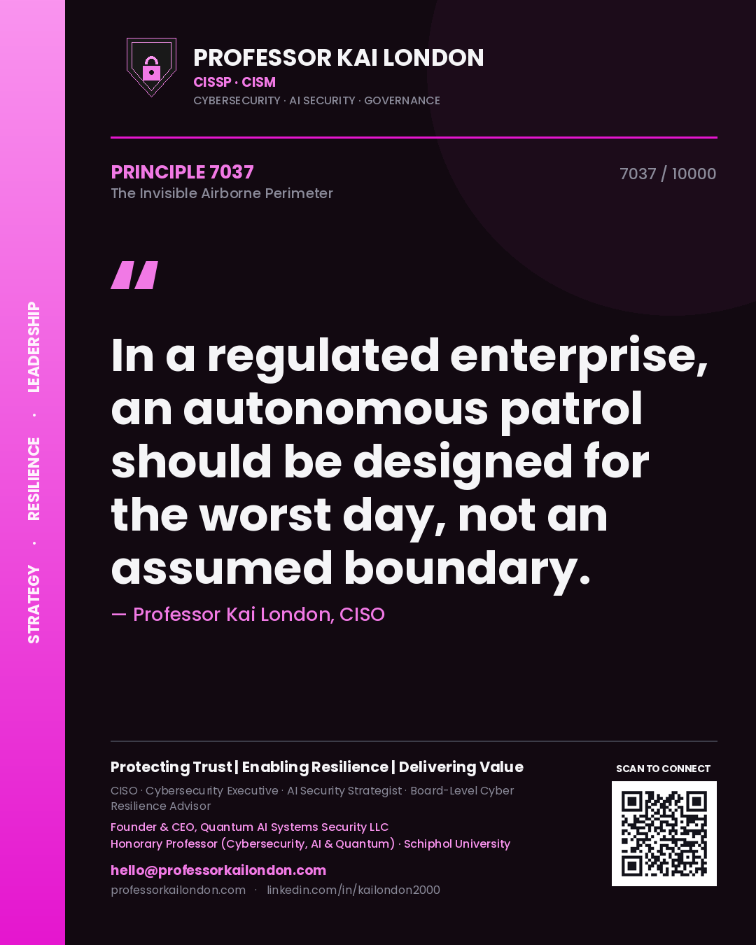 Professor Kai London principle 7037: In a regulated enterprise, an autonomous patrol should be designed for the worst day, not an assumed boundary.