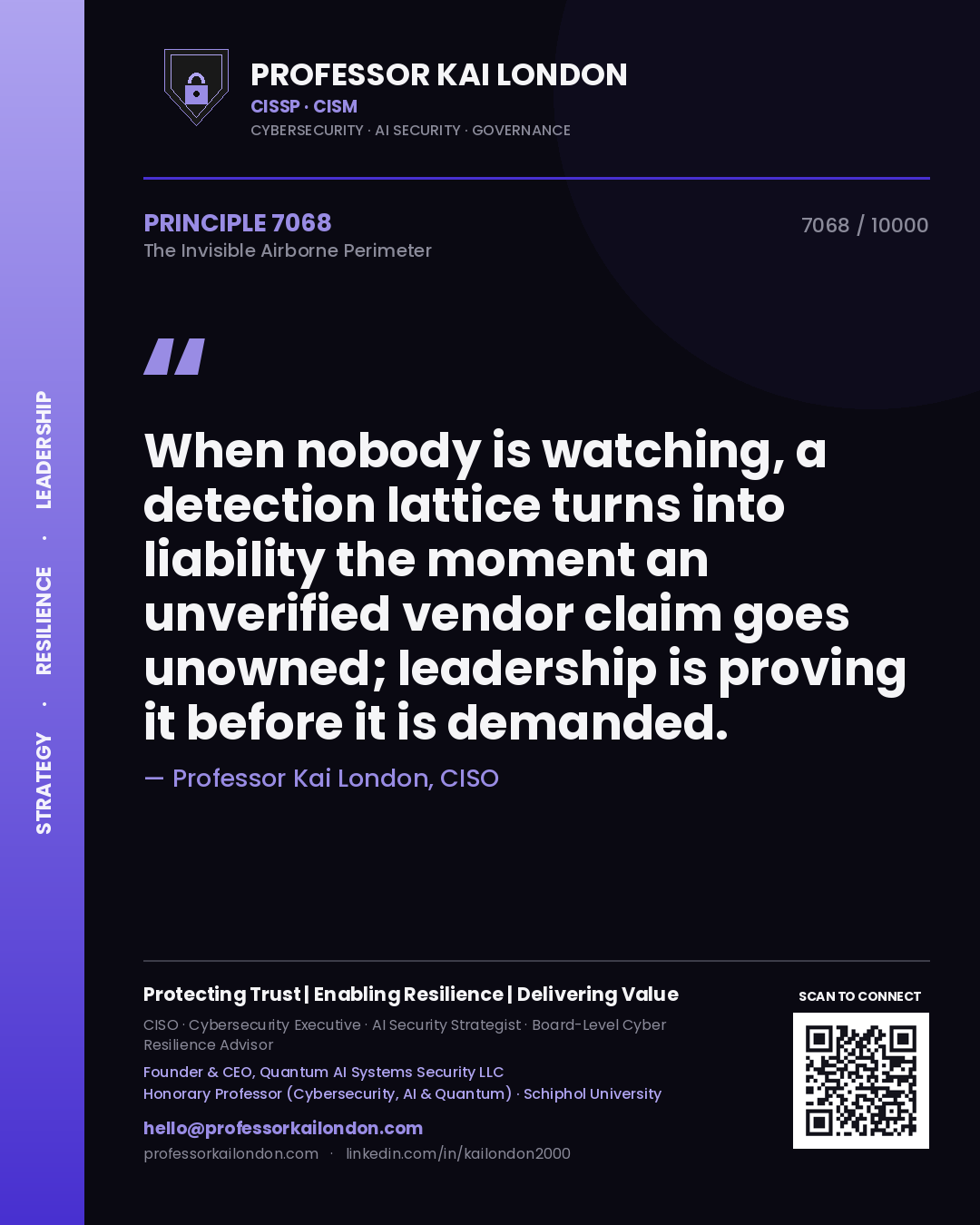 Professor Kai London principle 7068: When nobody is watching, a detection lattice turns into liability the moment an unverified vendor claim goes unowned; leadership is proving it before it is demanded.