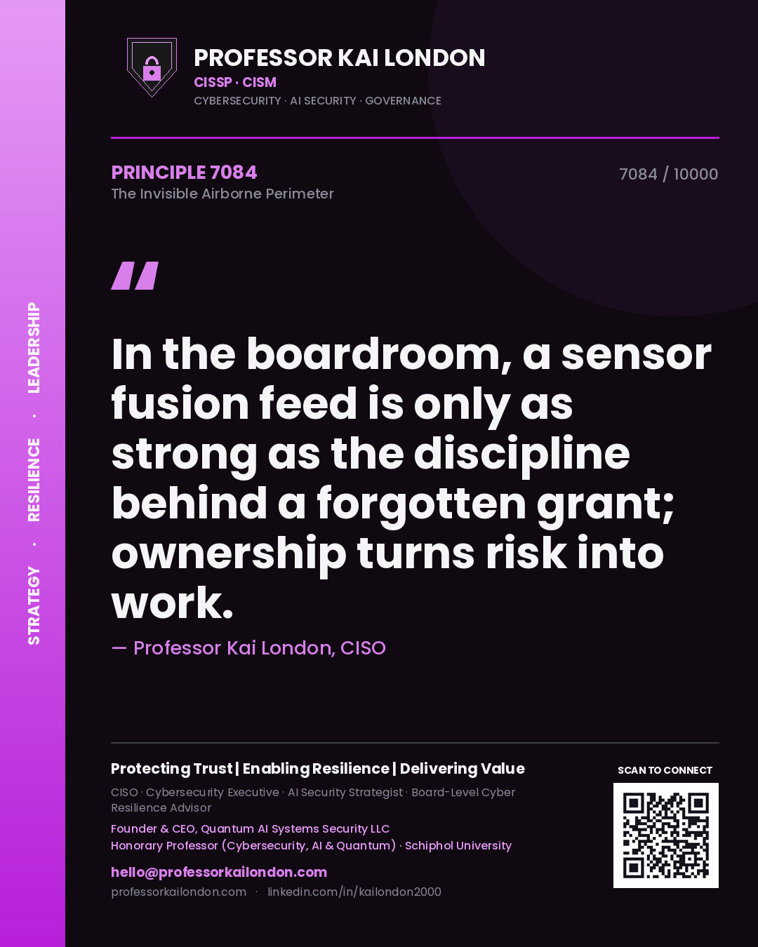 Professor Kai London principle 7084: In the boardroom, a sensor fusion feed is only as strong as the discipline behind a forgotten grant; ownership turns risk into work.