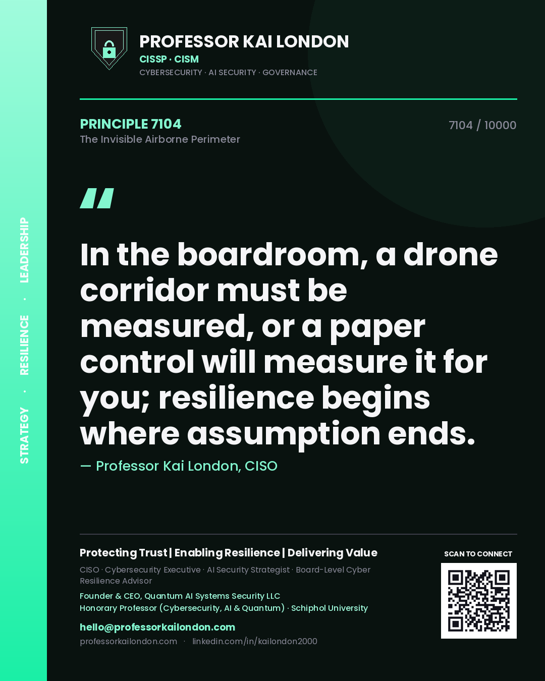 Professor Kai London principle 7104: In the boardroom, a drone corridor must be measured, or a paper control will measure it for you; resilience begins where assumption ends.