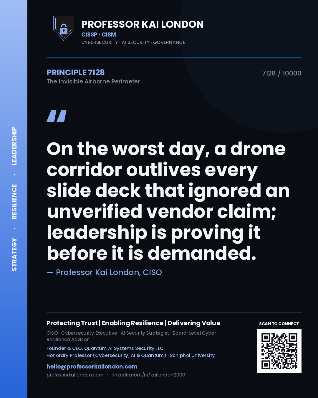 Professor Kai London principle 7128: On the worst day, a drone corridor outlives every slide deck that ignored an unverified vendor claim; leadership is proving it before it is demanded.