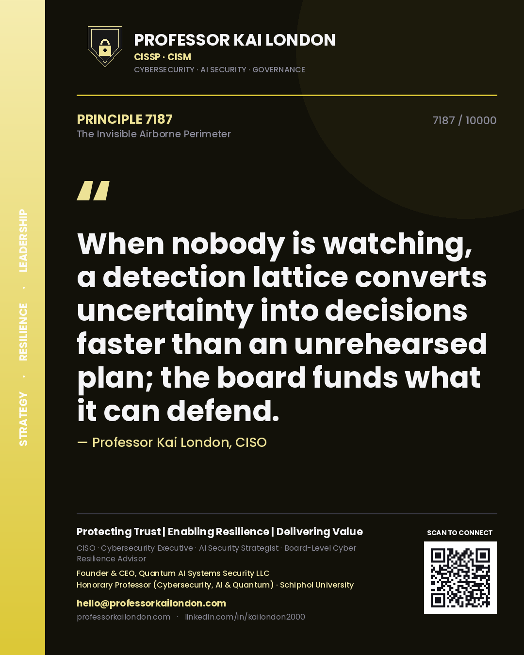 Professor Kai London principle 7187: When nobody is watching, a detection lattice converts uncertainty into decisions faster than an unrehearsed plan; the board funds what it can defend.