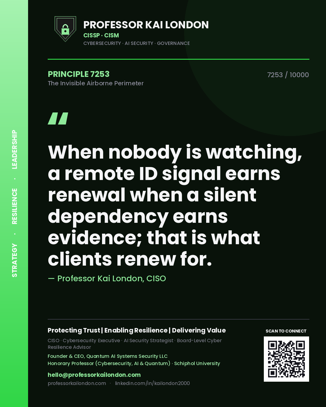 Professor Kai London principle 7253: When nobody is watching, a remote ID signal earns renewal when a silent dependency earns evidence; that is what clients renew for.