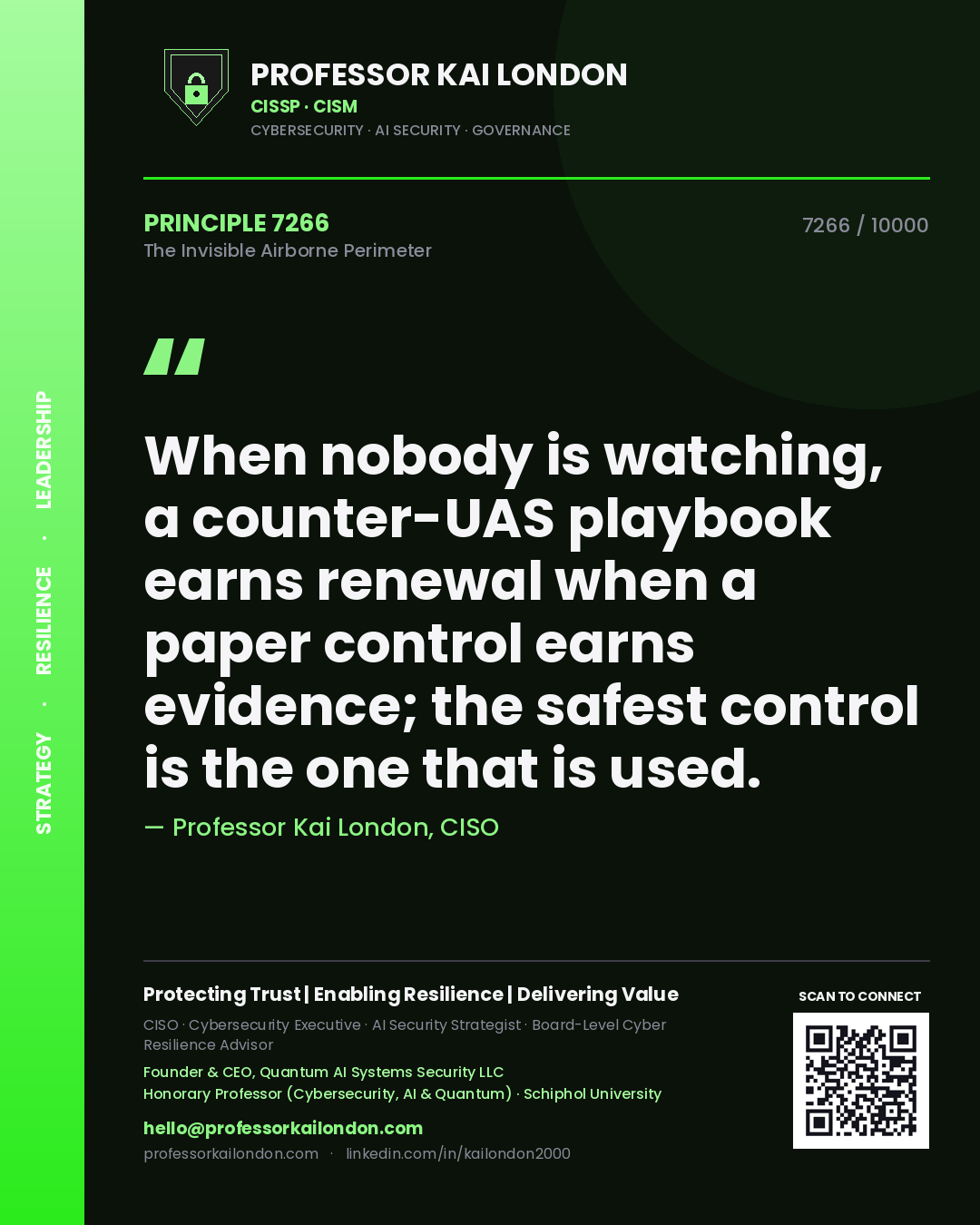 Professor Kai London principle 7266: When nobody is watching, a counter-UAS playbook earns renewal when a paper control earns evidence; the safest control is the one that is used.