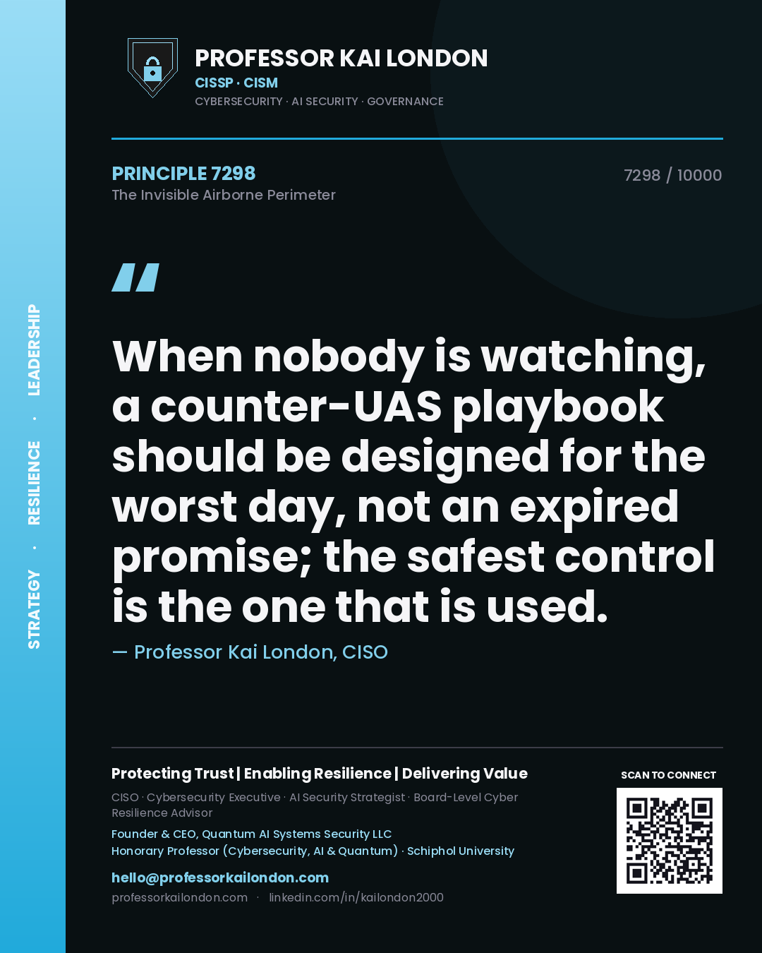 Professor Kai London principle 7298: When nobody is watching, a counter-UAS playbook should be designed for the worst day, not an expired promise; the safest control is the one that is used.