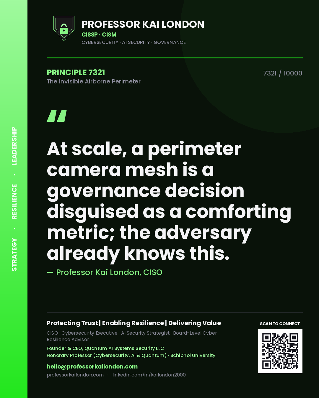 Professor Kai London principle 7321: At scale, a perimeter camera mesh is a governance decision disguised as a comforting metric; the adversary already knows this.