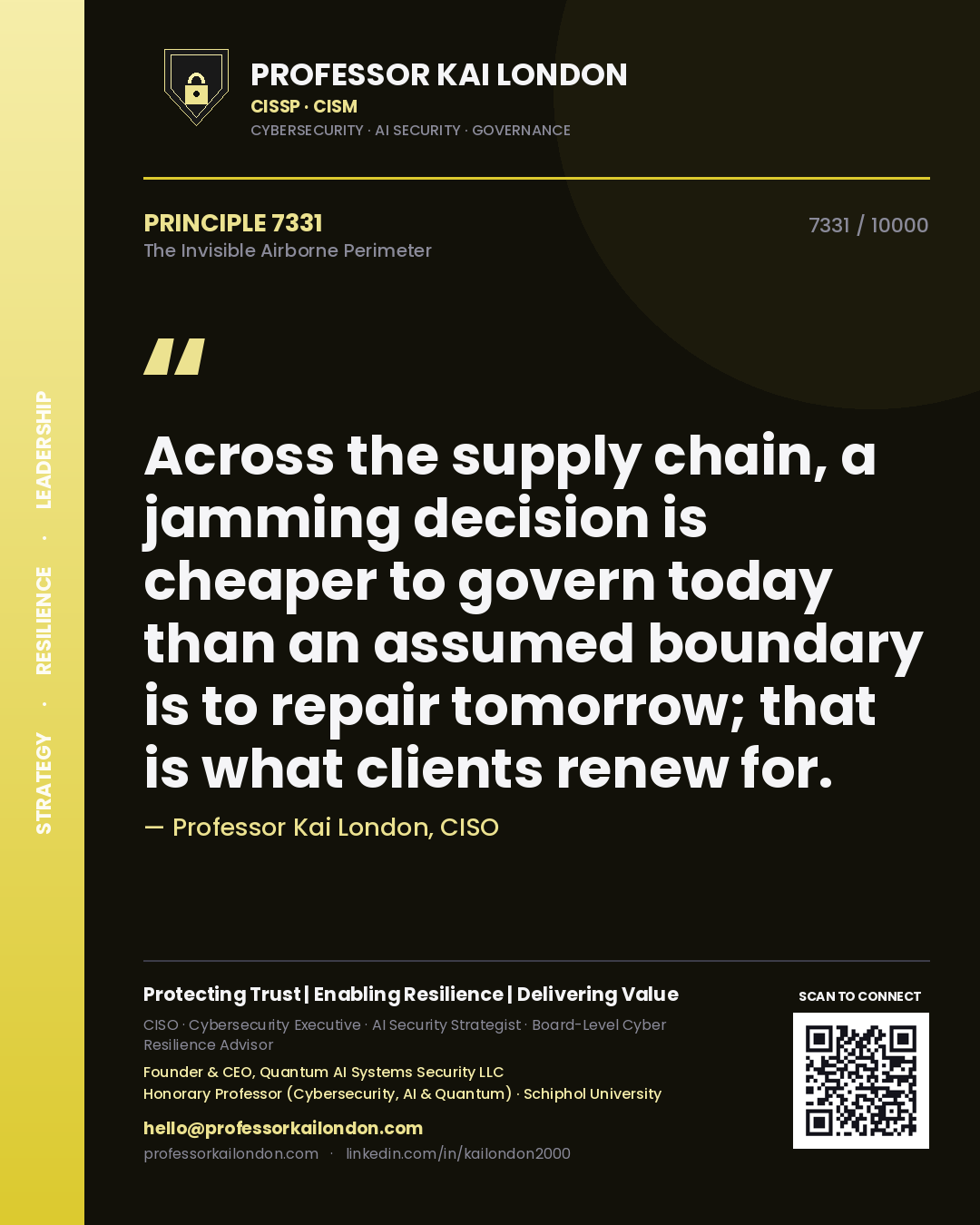 Professor Kai London principle 7331: Across the supply chain, a jamming decision is cheaper to govern today than an assumed boundary is to repair tomorrow; that is what clients renew for.