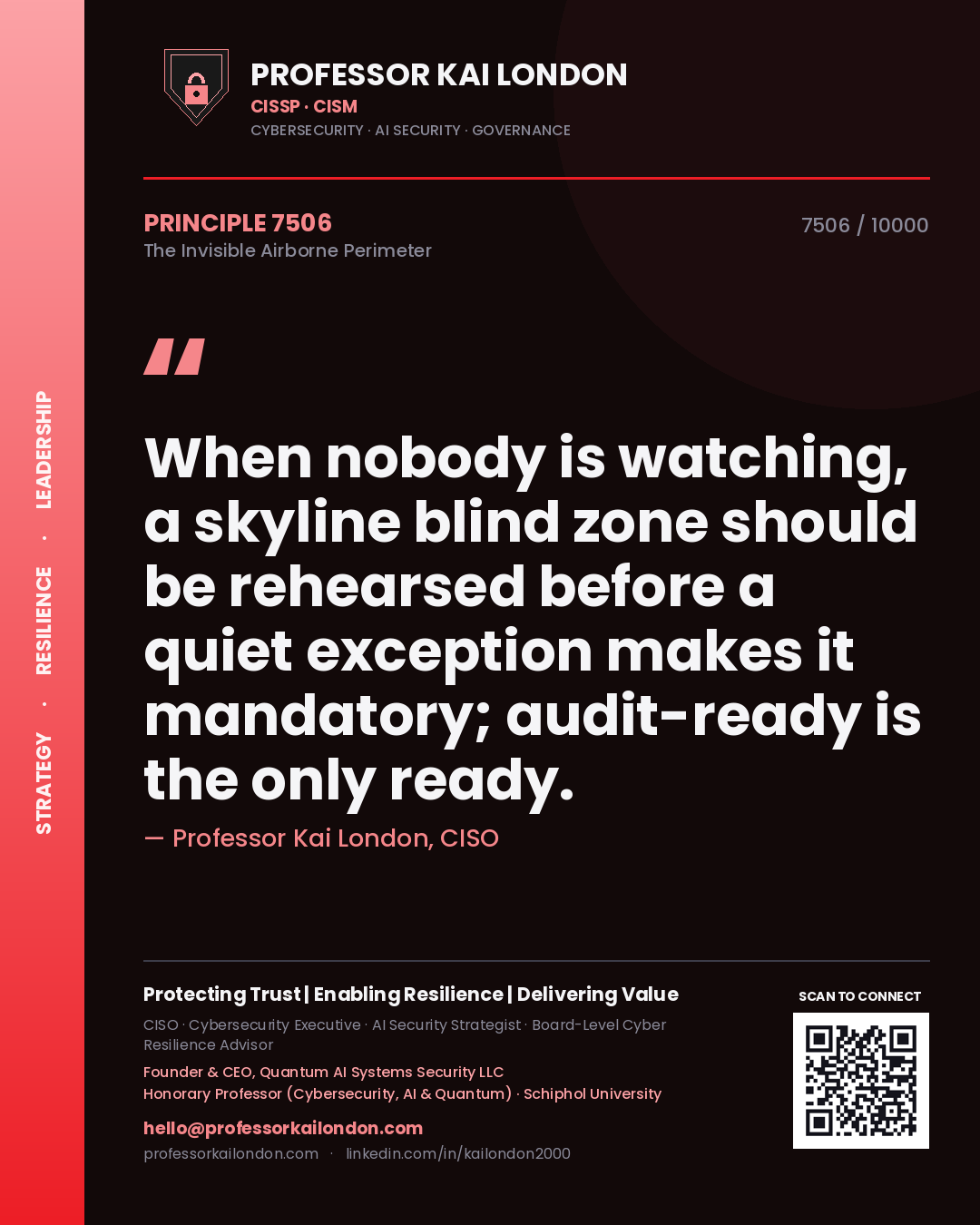 Professor Kai London principle 7506: When nobody is watching, a skyline blind zone should be rehearsed before a quiet exception makes it mandatory; audit-ready is the only ready.