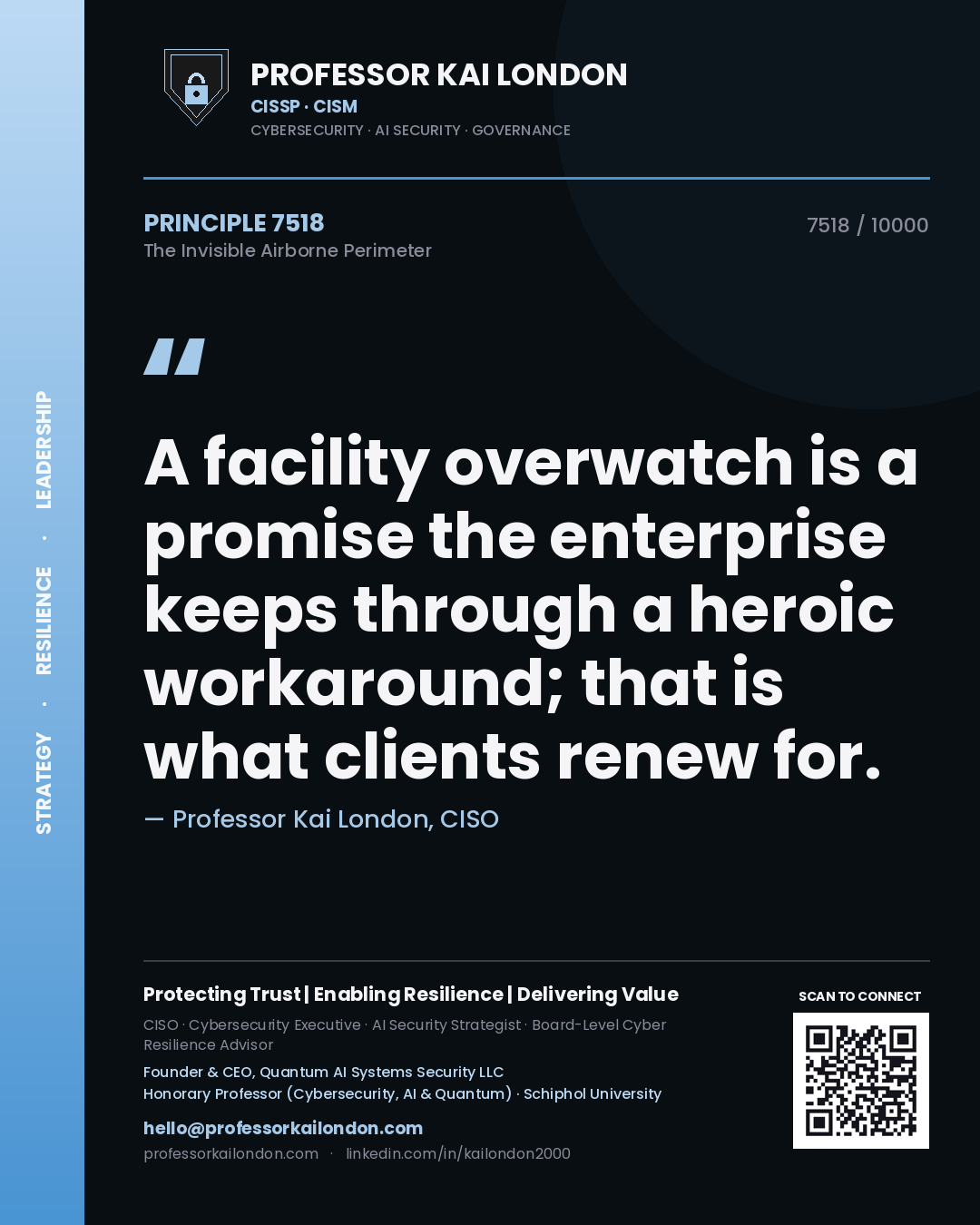 Professor Kai London principle 7518: A facility overwatch is a promise the enterprise keeps through a heroic workaround; that is what clients renew for.