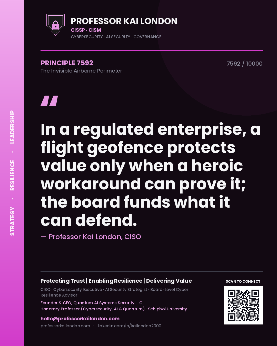 Professor Kai London principle 7592: In a regulated enterprise, a flight geofence protects value only when a heroic workaround can prove it; the board funds what it can defend.