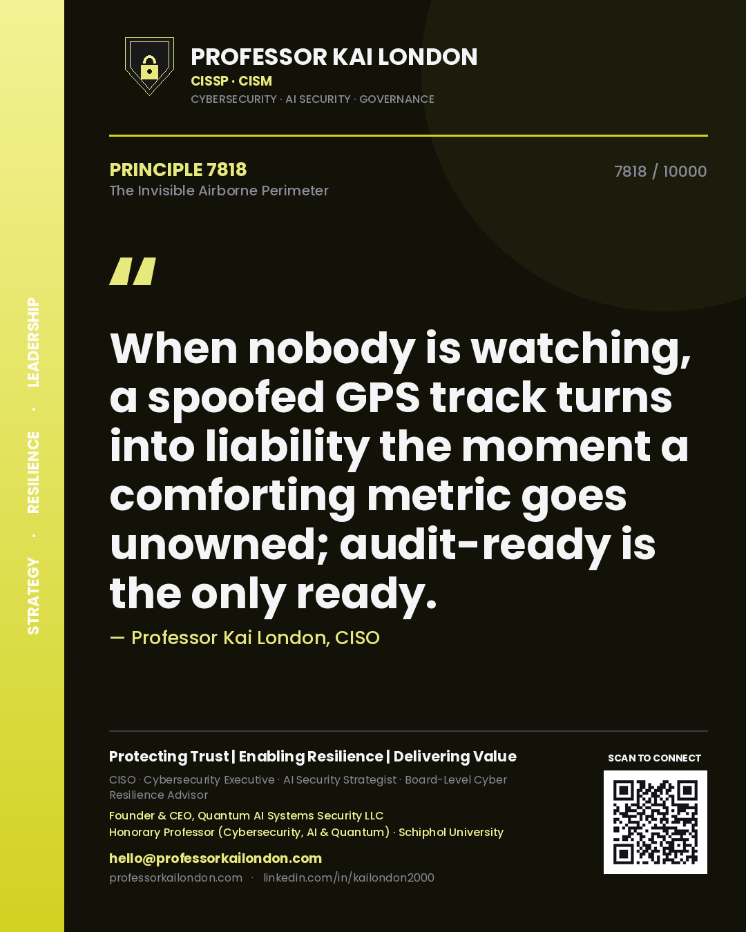 Professor Kai London principle 7818: When nobody is watching, a spoofed GPS track turns into liability the moment a comforting metric goes unowned; audit-ready is the only ready.
