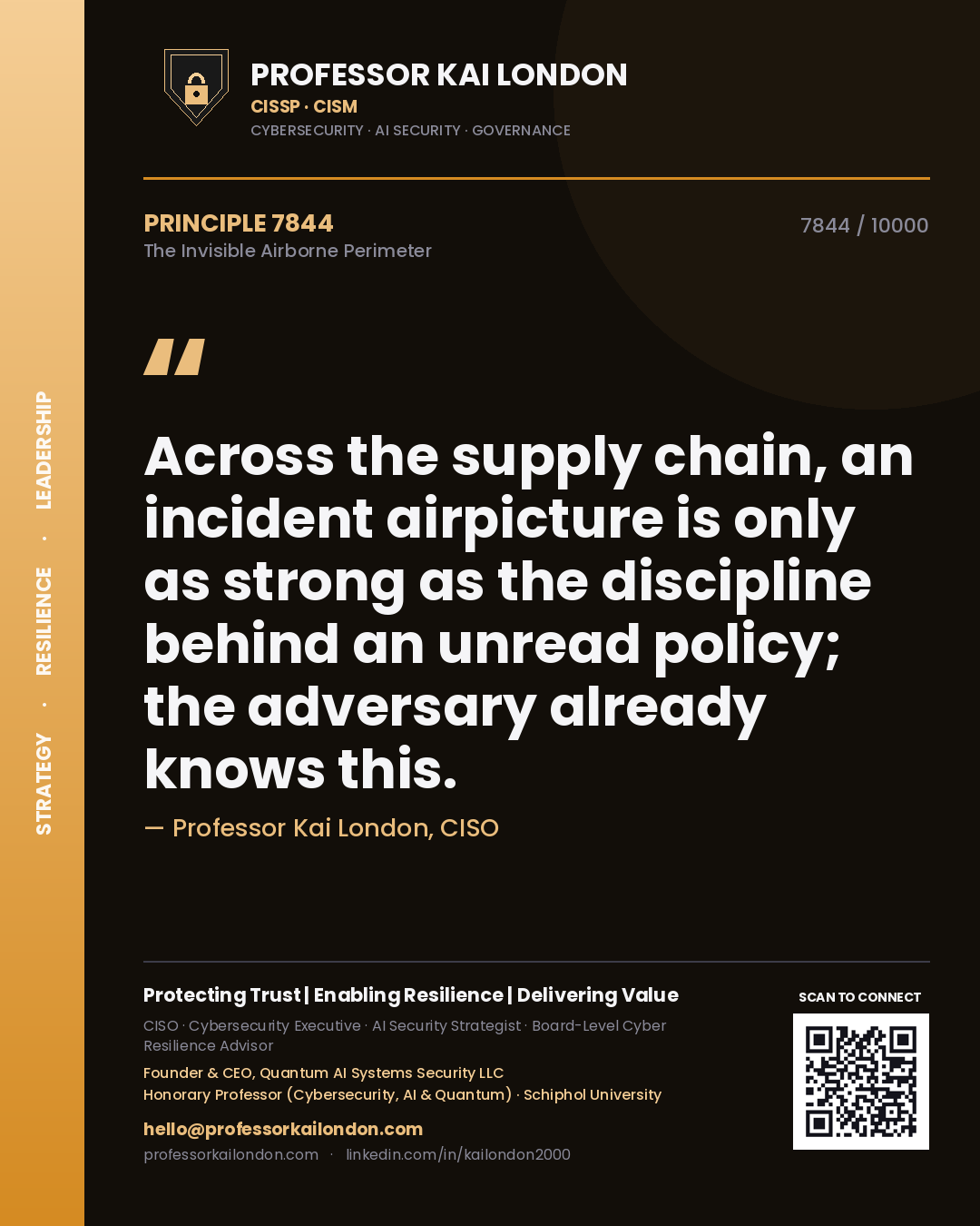 Professor Kai London principle 7844: Across the supply chain, an incident airpicture is only as strong as the discipline behind an unread policy; the adversary already knows this.