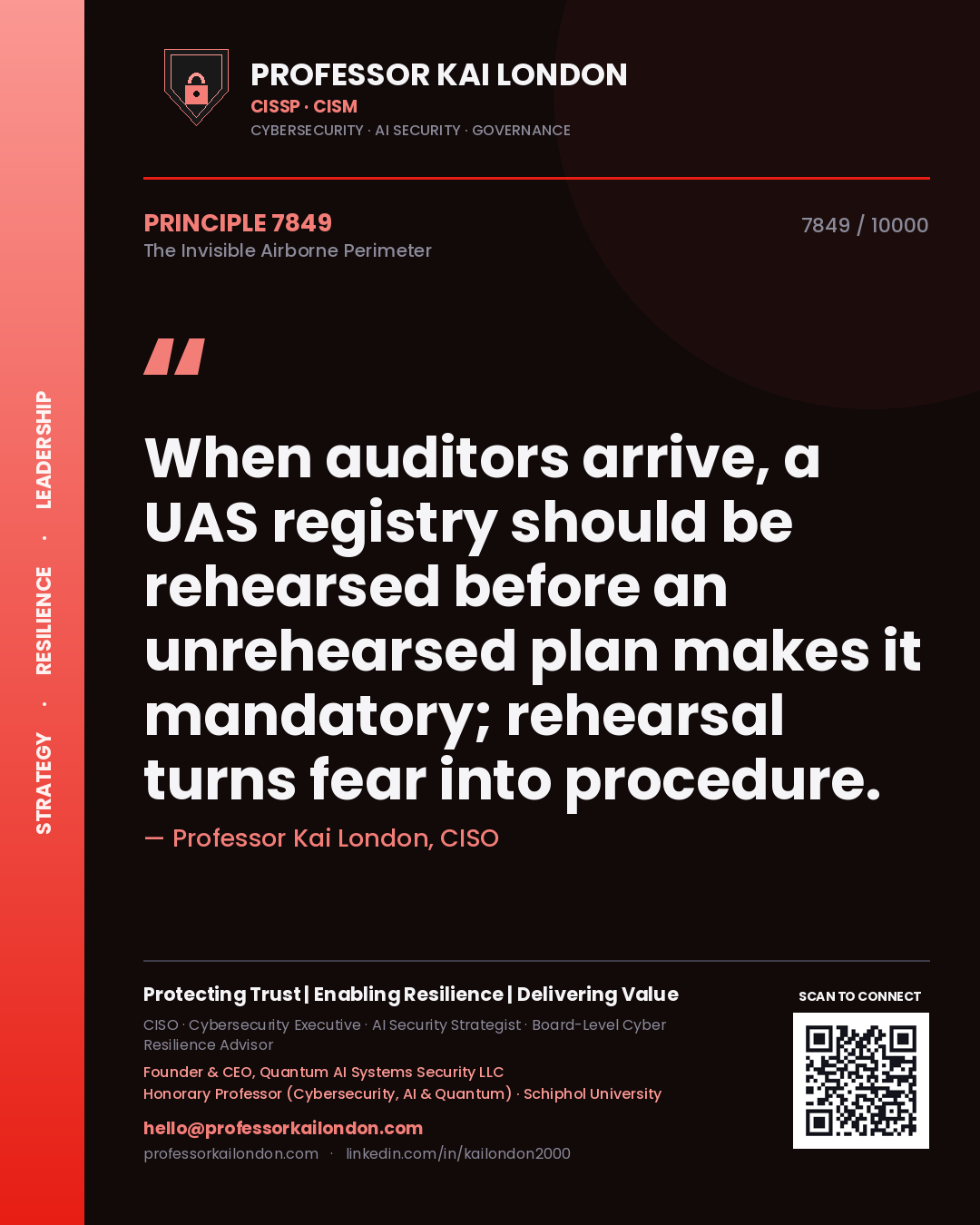 Professor Kai London principle 7849: When auditors arrive, a UAS registry should be rehearsed before an unrehearsed plan makes it mandatory; rehearsal turns fear into procedure.