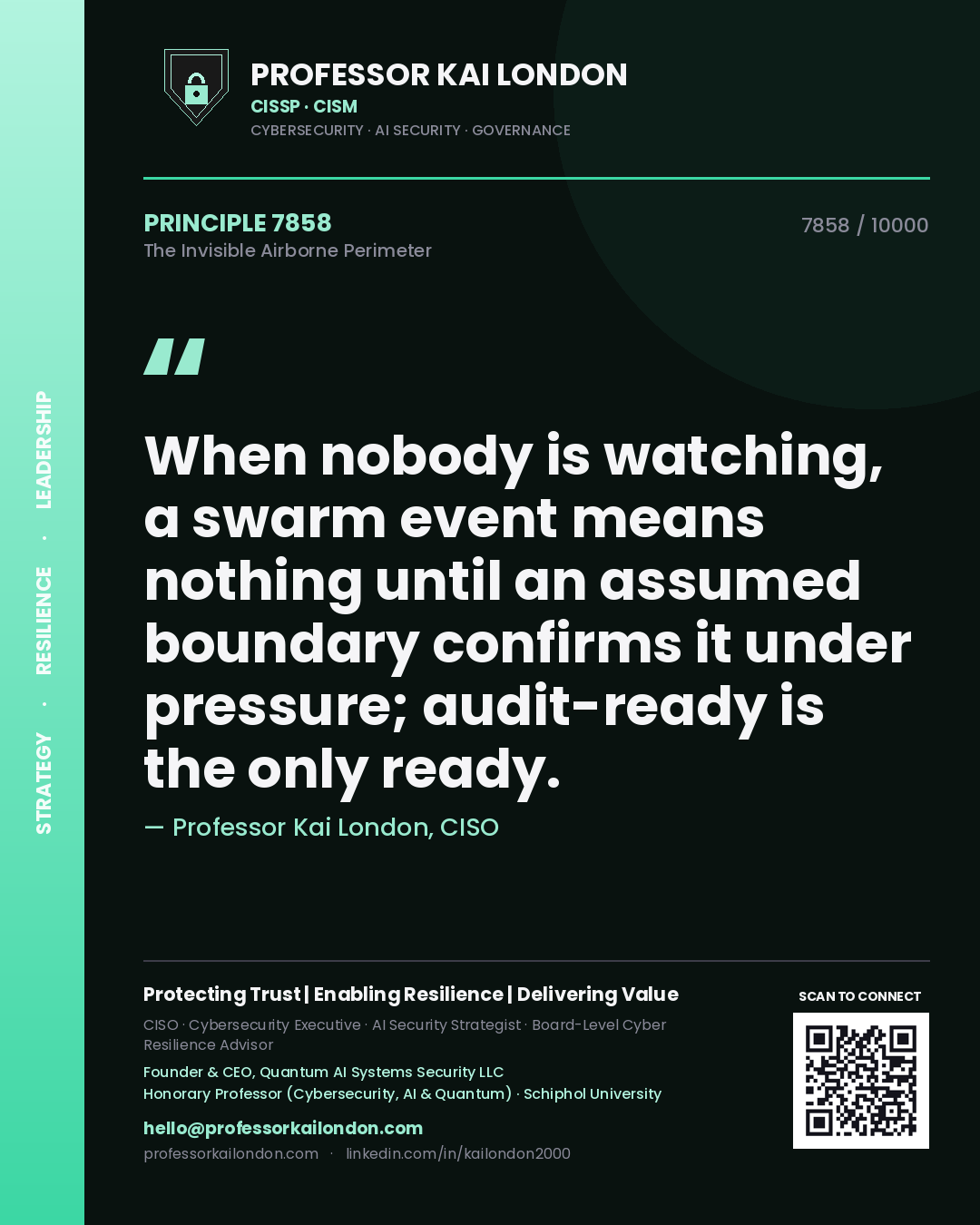 Professor Kai London principle 7858: When nobody is watching, a swarm event means nothing until an assumed boundary confirms it under pressure; audit-ready is the only ready.