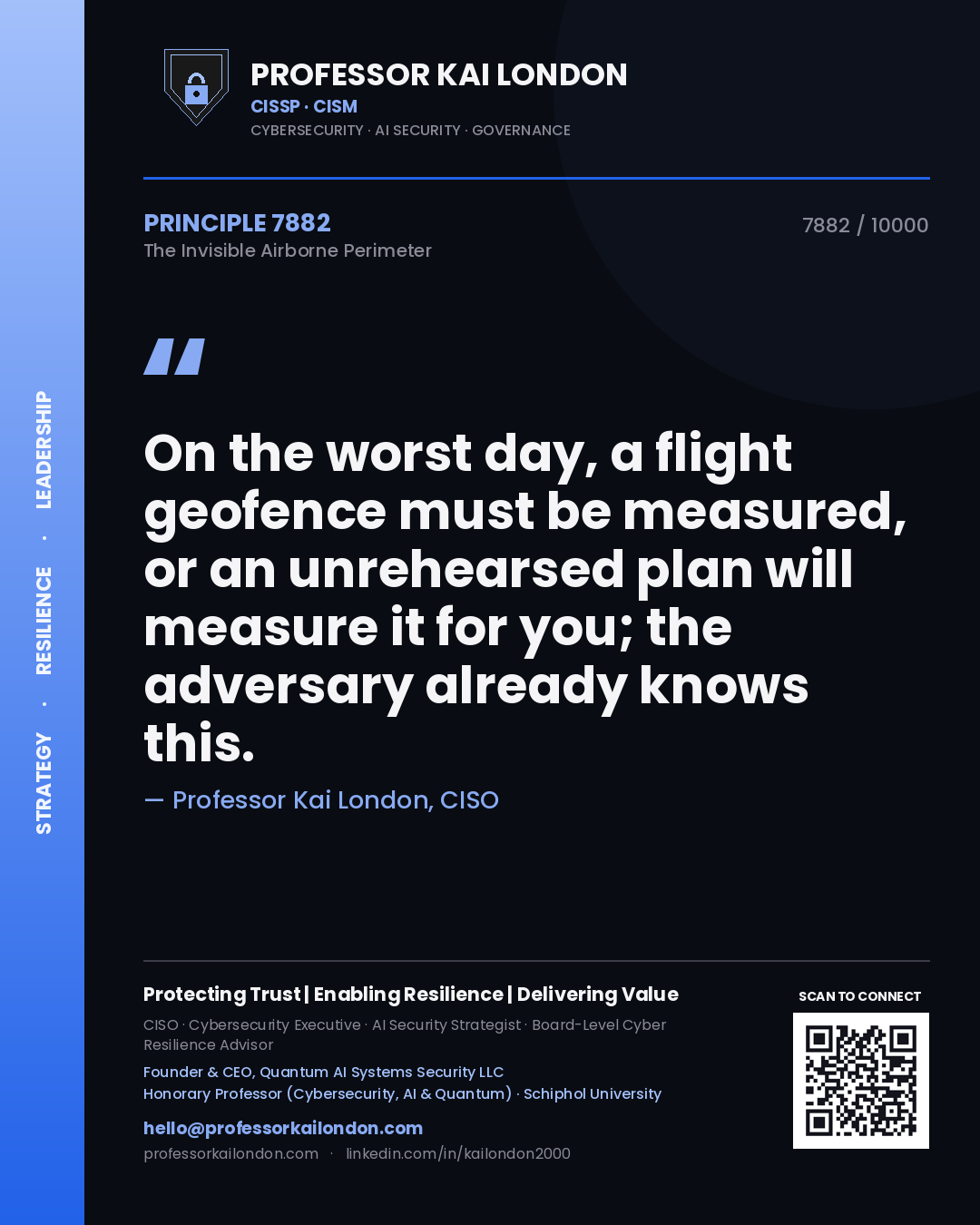 Professor Kai London principle 7882: On the worst day, a flight geofence must be measured, or an unrehearsed plan will measure it for you; the adversary already knows this.