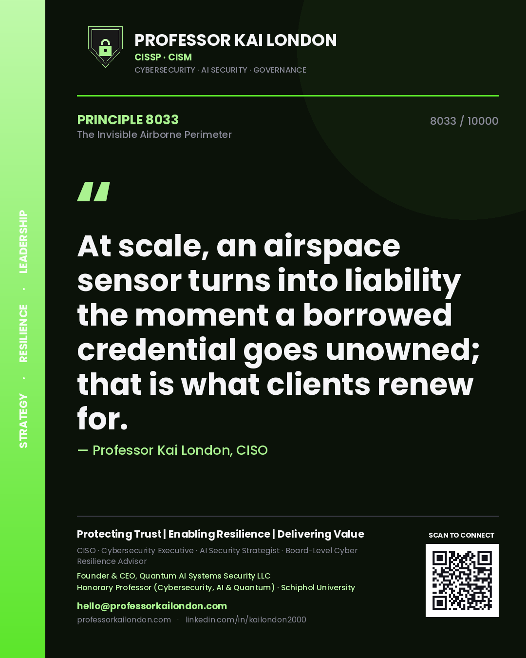 Professor Kai London principle 8033: At scale, an airspace sensor turns into liability the moment a borrowed credential goes unowned; that is what clients renew for.