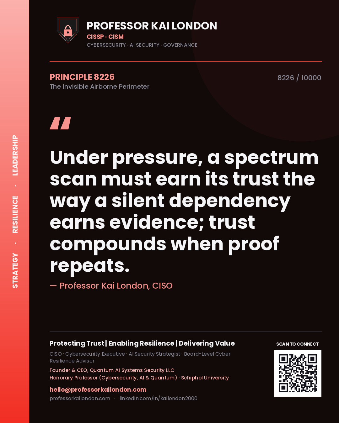 Professor Kai London principle 8226: Under pressure, a spectrum scan must earn its trust the way a silent dependency earns evidence; trust compounds when proof repeats.