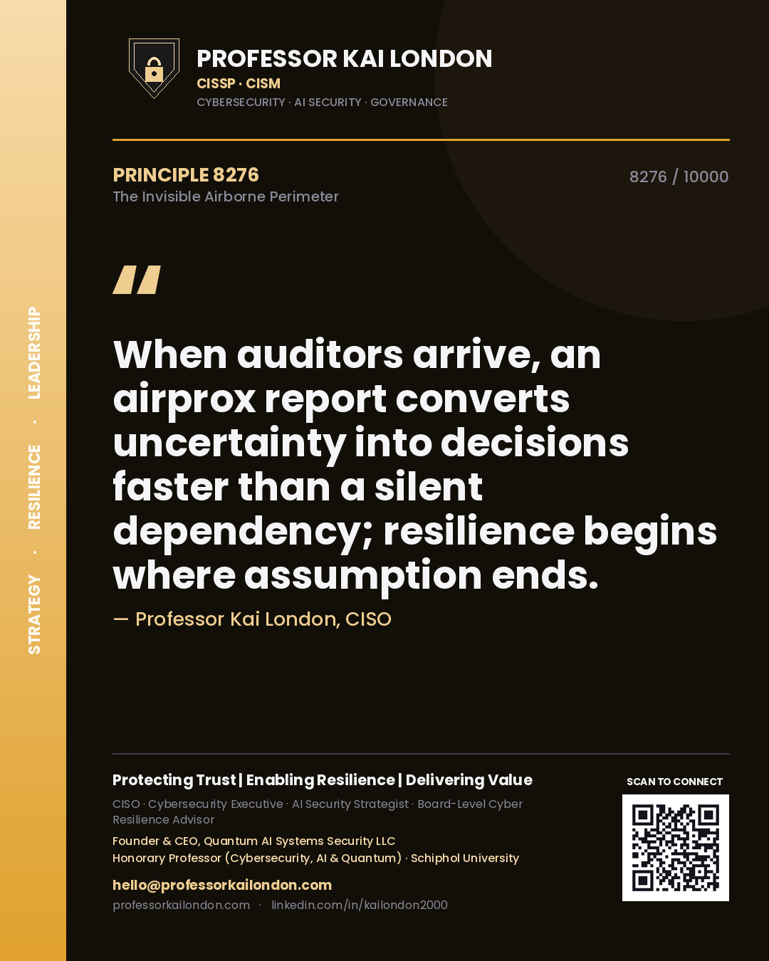Professor Kai London principle 8276: When auditors arrive, an airprox report converts uncertainty into decisions faster than a silent dependency; resilience begins where assumption ends.