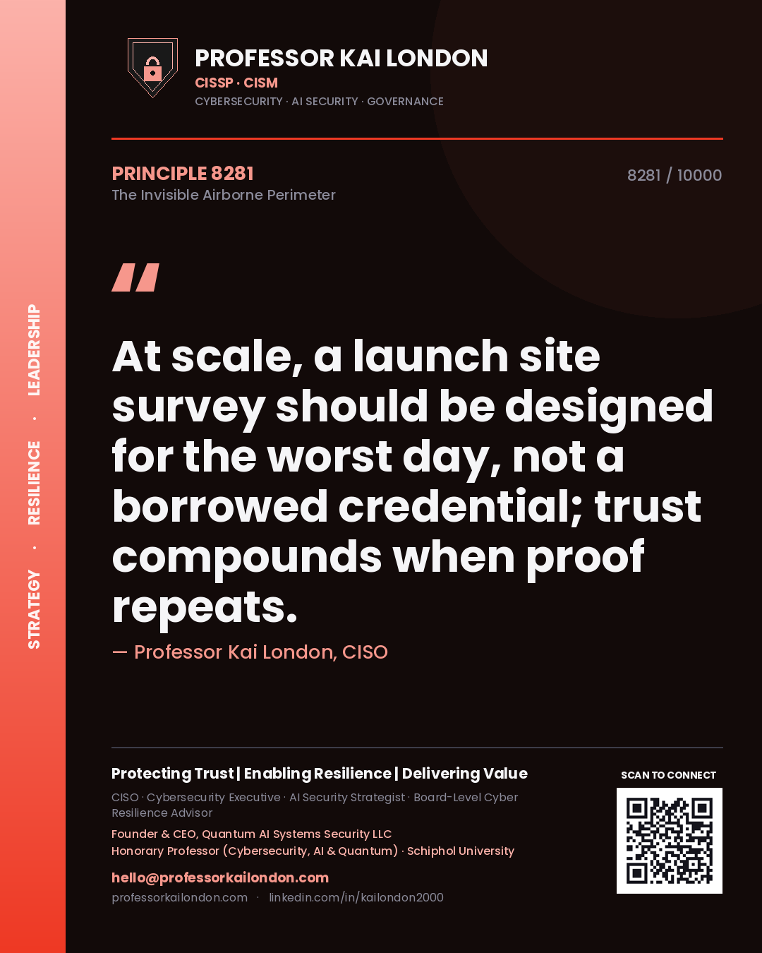 Professor Kai London principle 8281: At scale, a launch site survey should be designed for the worst day, not a borrowed credential; trust compounds when proof repeats.