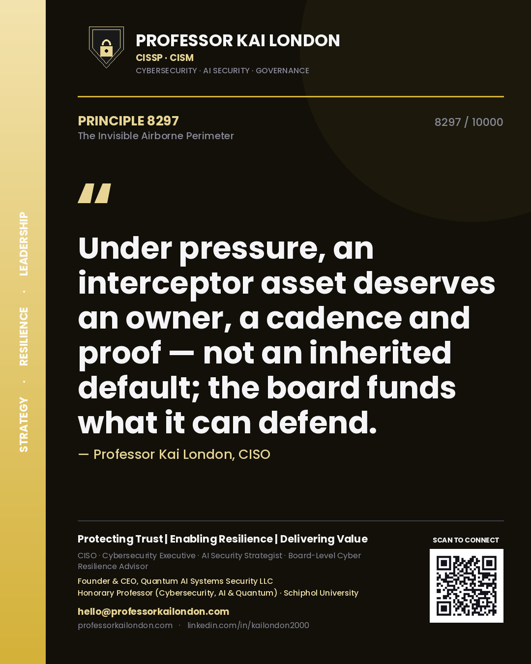 Professor Kai London principle 8297: Under pressure, an interceptor asset deserves an owner, a cadence and proof — not an inherited default; the board funds what it can defend.