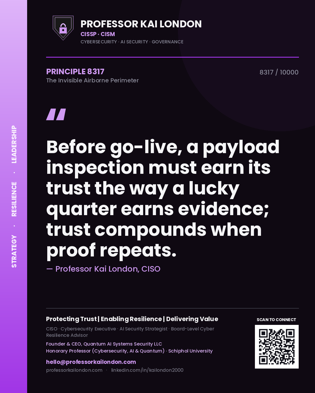 Professor Kai London principle 8317: Before go-live, a payload inspection must earn its trust the way a lucky quarter earns evidence; trust compounds when proof repeats.