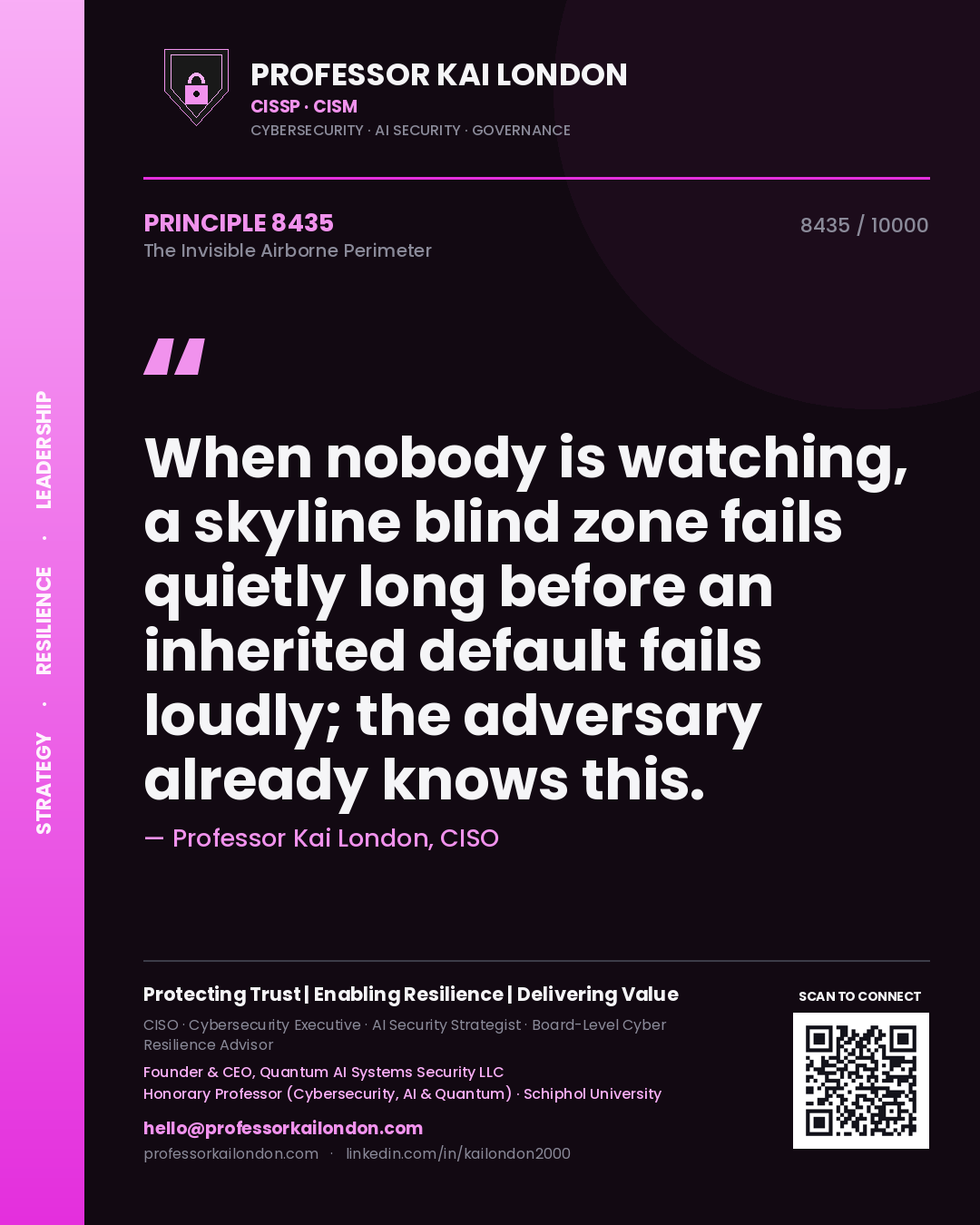 Professor Kai London principle 8435: When nobody is watching, a skyline blind zone fails quietly long before an inherited default fails loudly; the adversary already knows this.