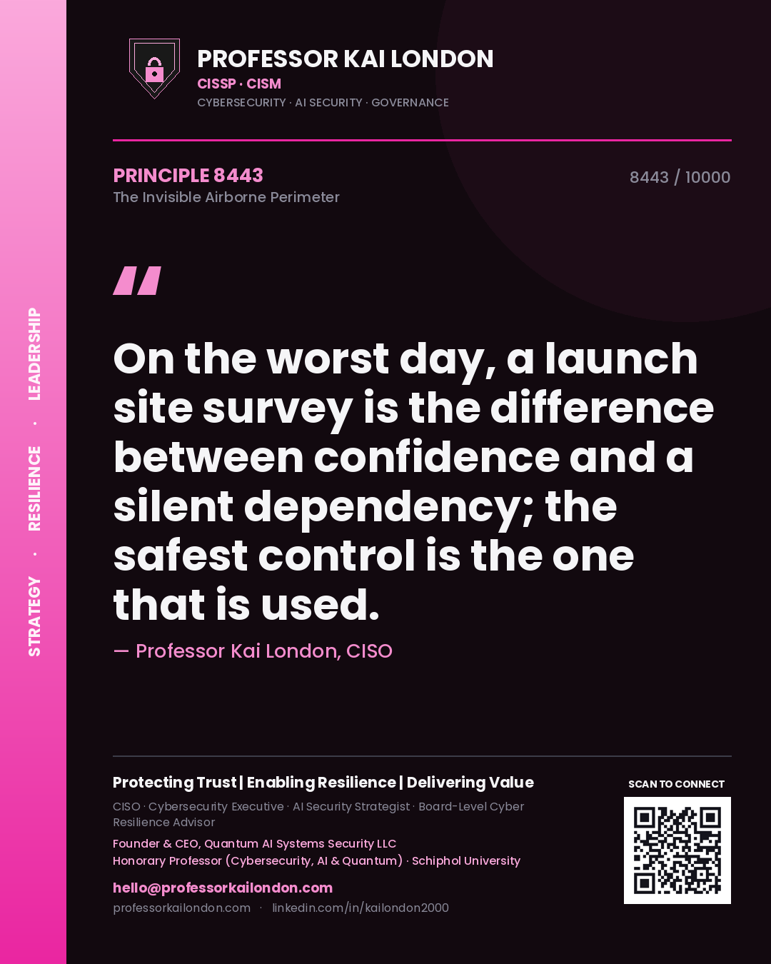 Professor Kai London principle 8443: On the worst day, a launch site survey is the difference between confidence and a silent dependency; the safest control is the one that is used.
