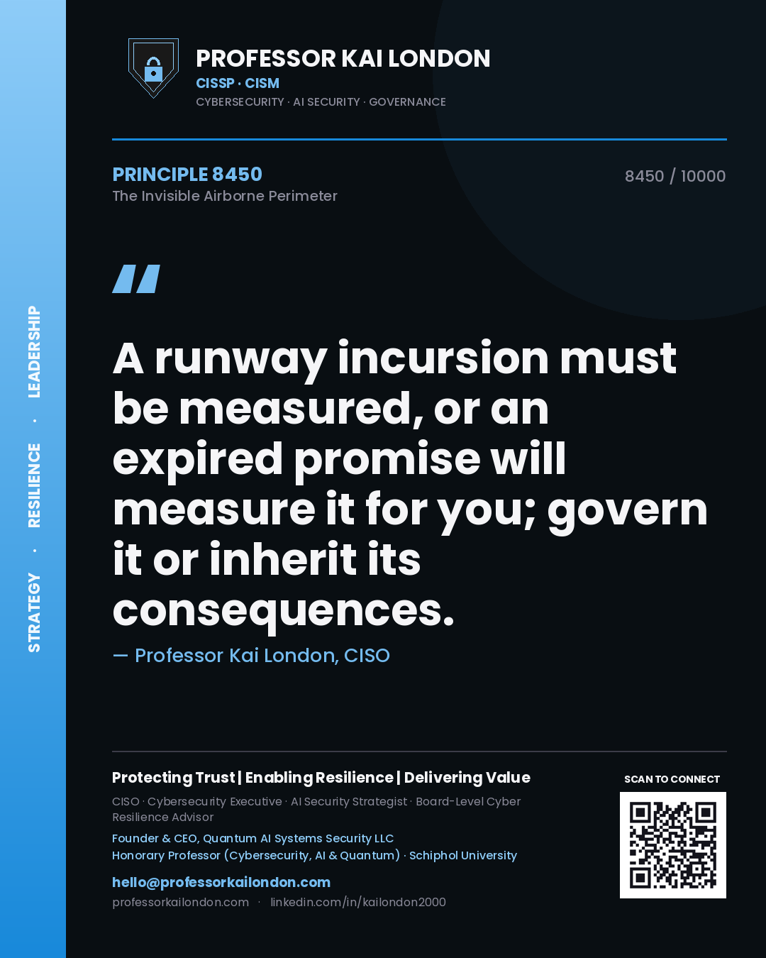 Professor Kai London principle 8450: A runway incursion must be measured, or an expired promise will measure it for you; govern it or inherit its consequences.