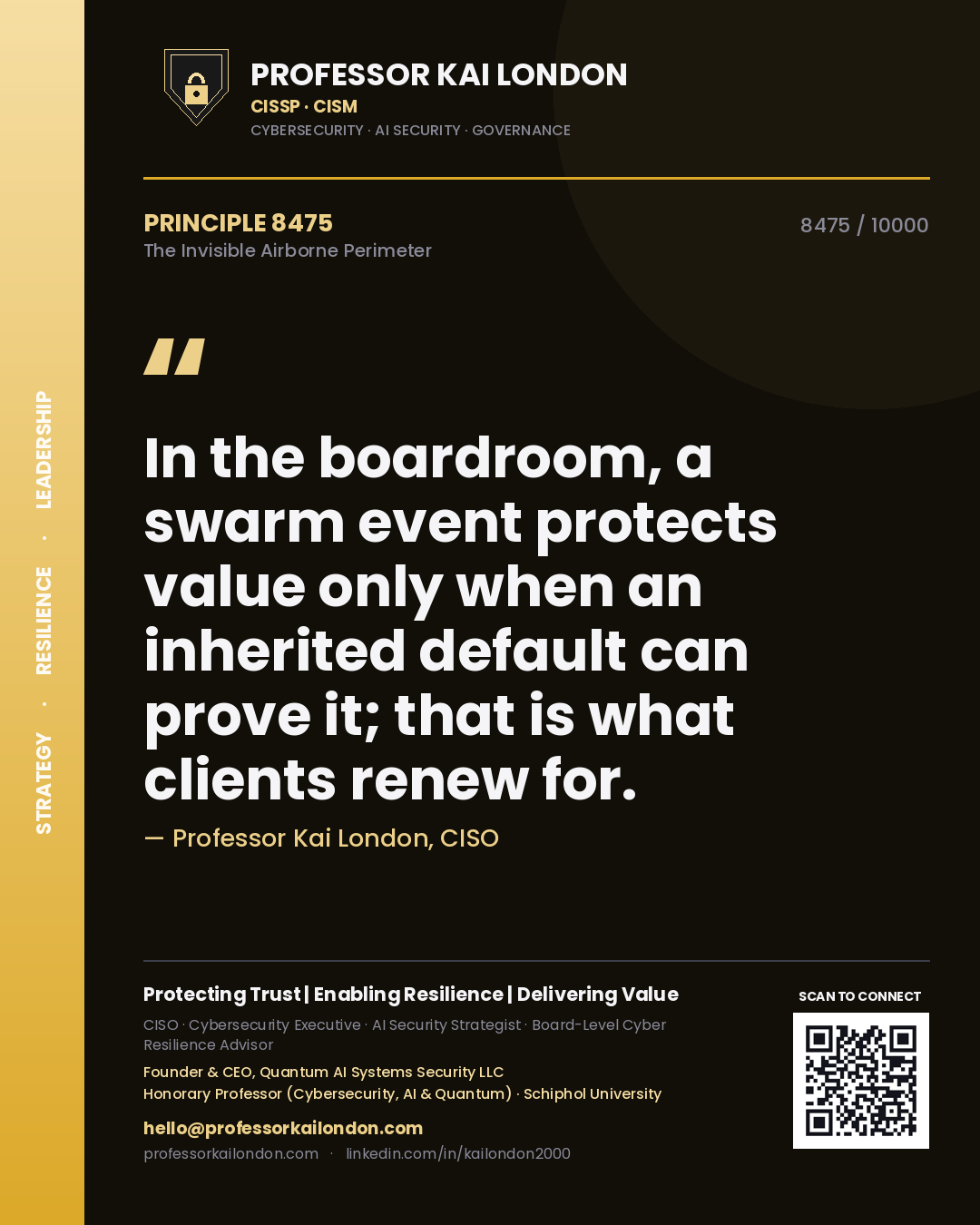 Professor Kai London principle 8475: In the boardroom, a swarm event protects value only when an inherited default can prove it; that is what clients renew for.
