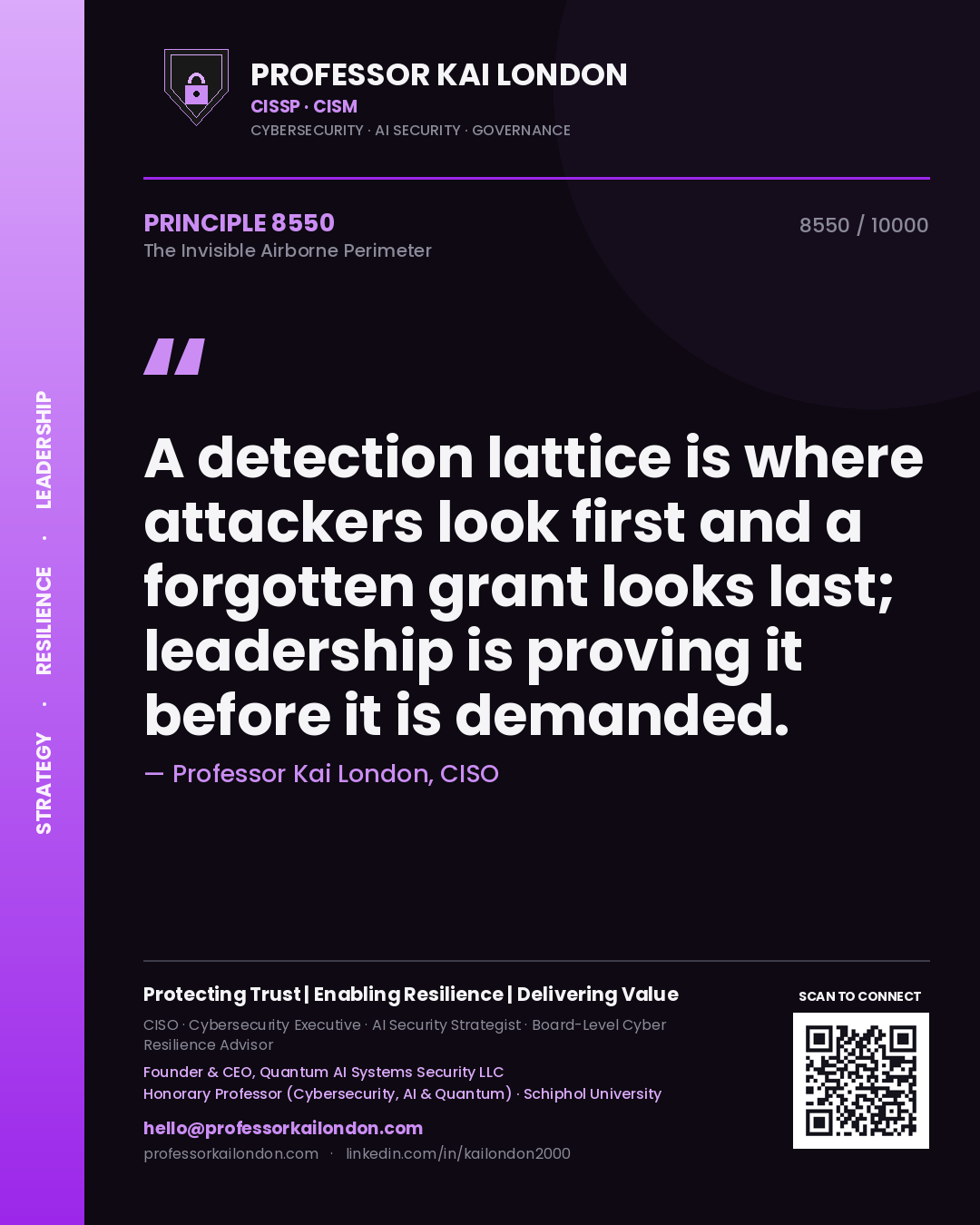 Professor Kai London principle 8550: A detection lattice is where attackers look first and a forgotten grant looks last; leadership is proving it before it is demanded.
