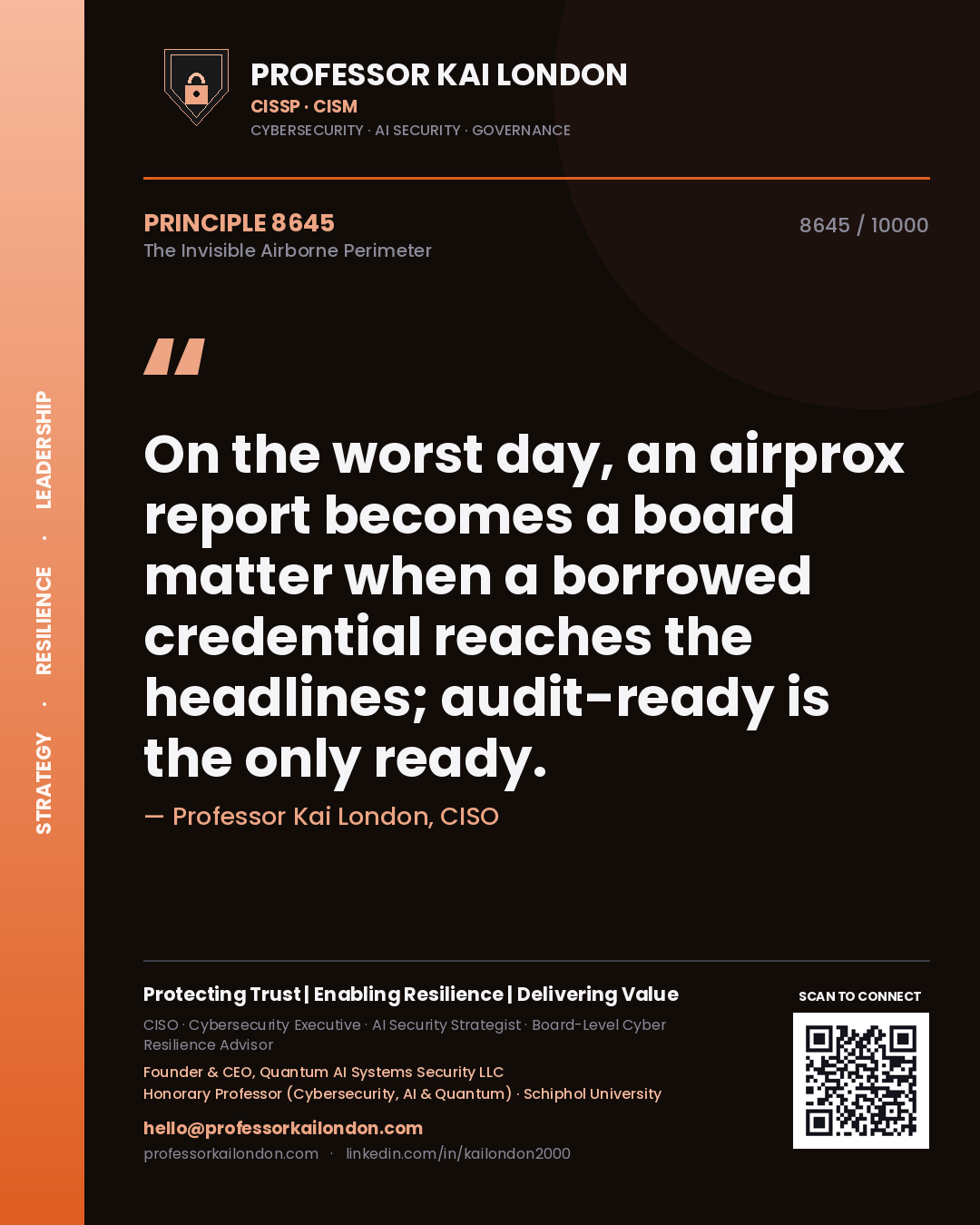 Professor Kai London principle 8645: On the worst day, an airprox report becomes a board matter when a borrowed credential reaches the headlines; audit-ready is the only ready.