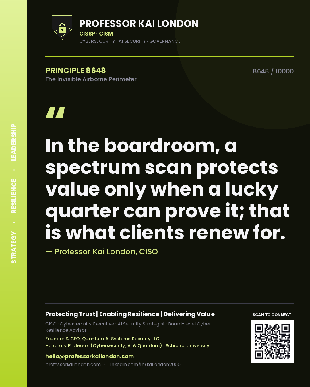 Professor Kai London principle 8648: In the boardroom, a spectrum scan protects value only when a lucky quarter can prove it; that is what clients renew for.