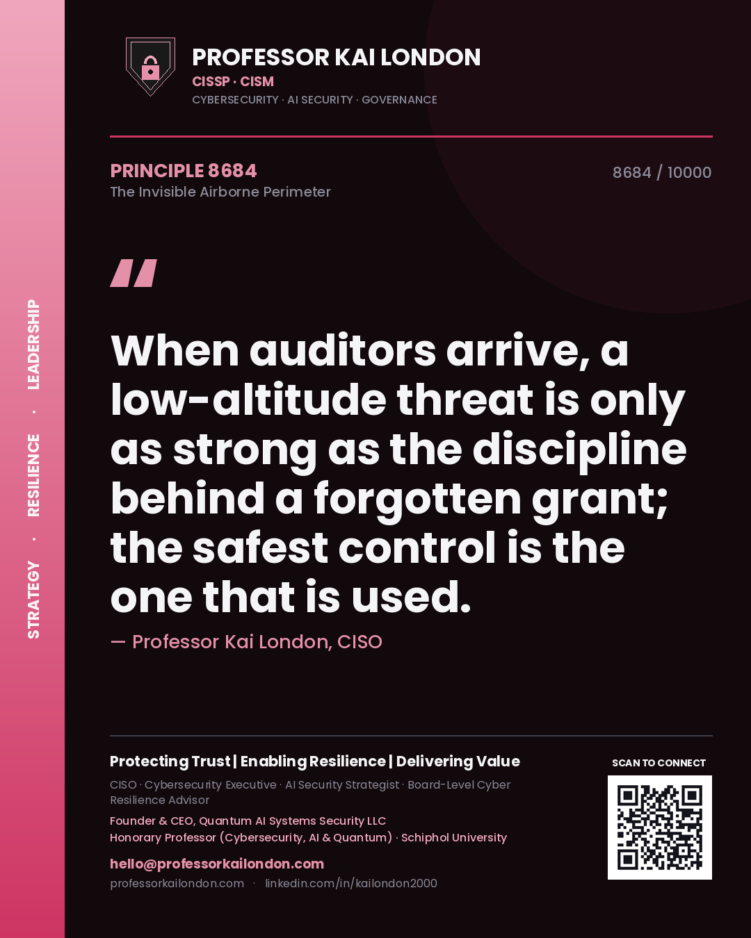 Professor Kai London principle 8684: When auditors arrive, a low-altitude threat is only as strong as the discipline behind a forgotten grant; the safest control is the one that is used.