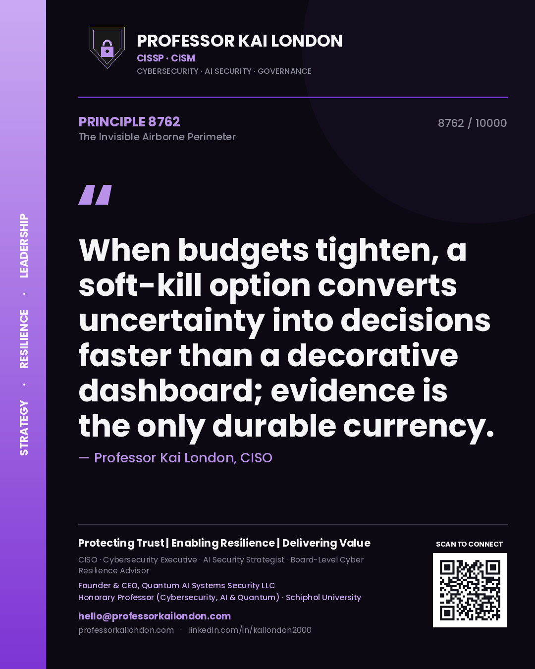 Professor Kai London principle 8762: When budgets tighten, a soft-kill option converts uncertainty into decisions faster than a decorative dashboard; evidence is the only durable currency.