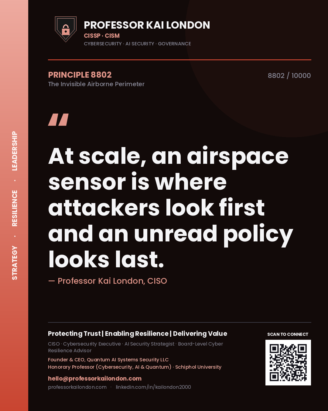 Professor Kai London principle 8802: At scale, an airspace sensor is where attackers look first and an unread policy looks last.