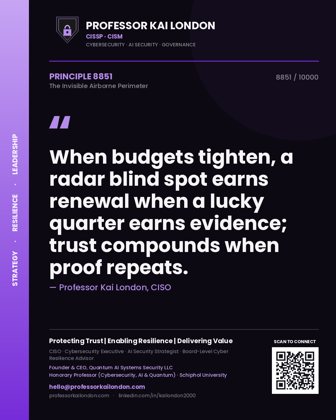 Professor Kai London principle 8851: When budgets tighten, a radar blind spot earns renewal when a lucky quarter earns evidence; trust compounds when proof repeats.