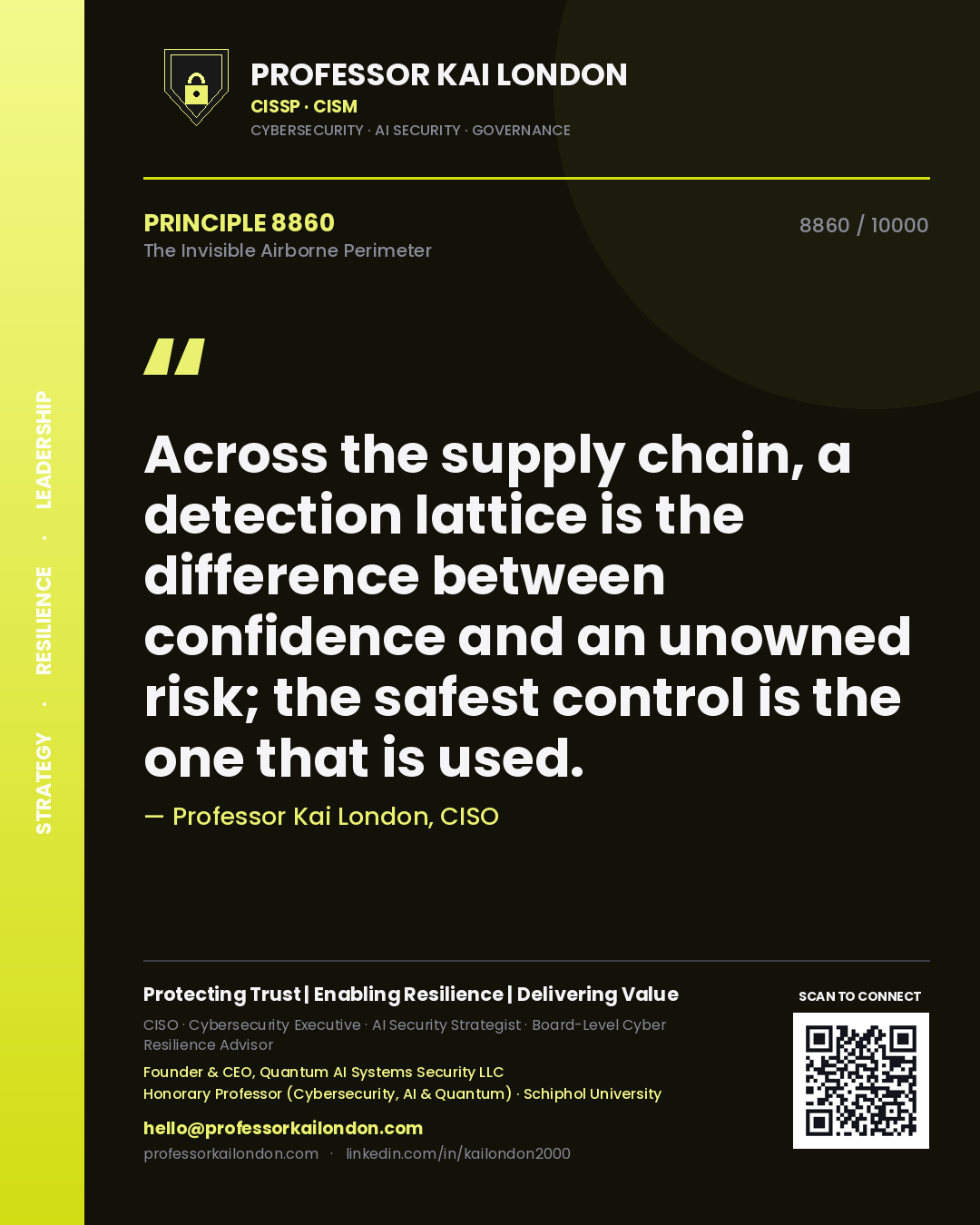 Professor Kai London principle 8860: Across the supply chain, a detection lattice is the difference between confidence and an unowned risk; the safest control is the one that is used.