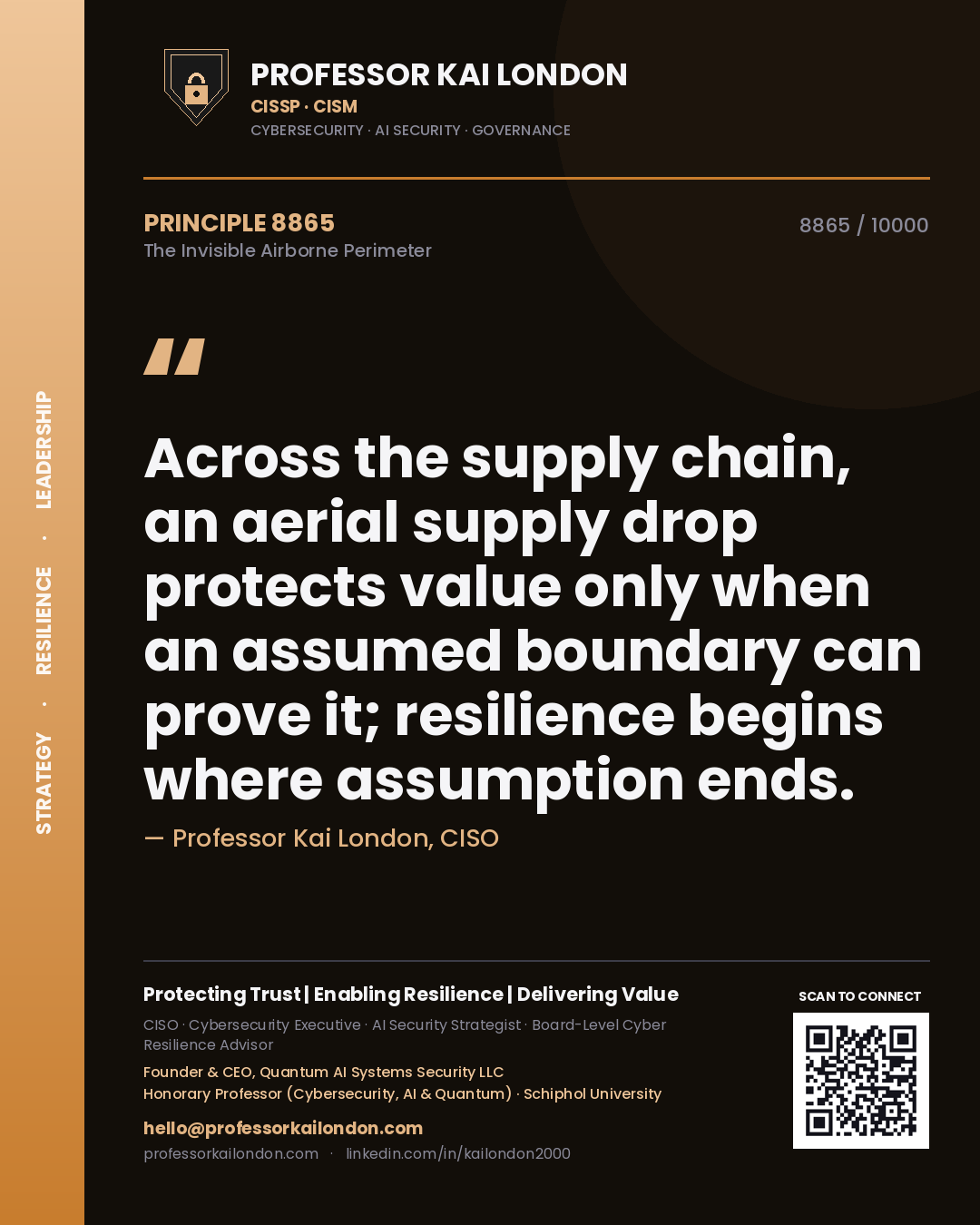 Professor Kai London principle 8865: Across the supply chain, an aerial supply drop protects value only when an assumed boundary can prove it; resilience begins where assumption ends.