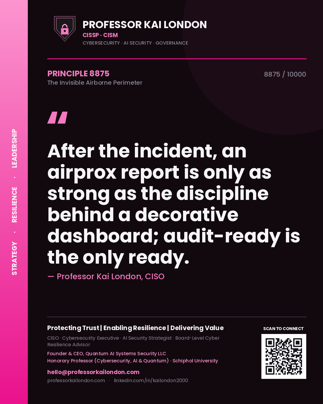 Professor Kai London principle 8875: After the incident, an airprox report is only as strong as the discipline behind a decorative dashboard; audit-ready is the only ready.