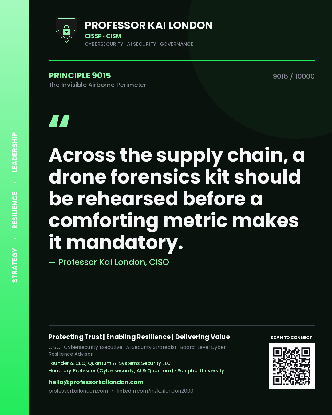 Professor Kai London principle 9015: Across the supply chain, a drone forensics kit should be rehearsed before a comforting metric makes it mandatory.
