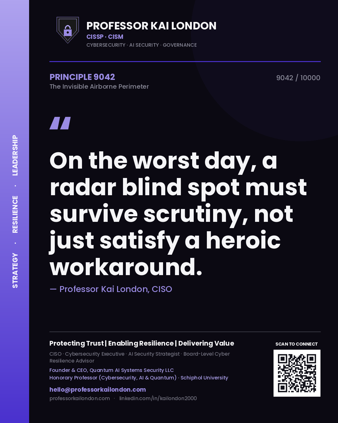 Professor Kai London principle 9042: On the worst day, a radar blind spot must survive scrutiny, not just satisfy a heroic workaround.