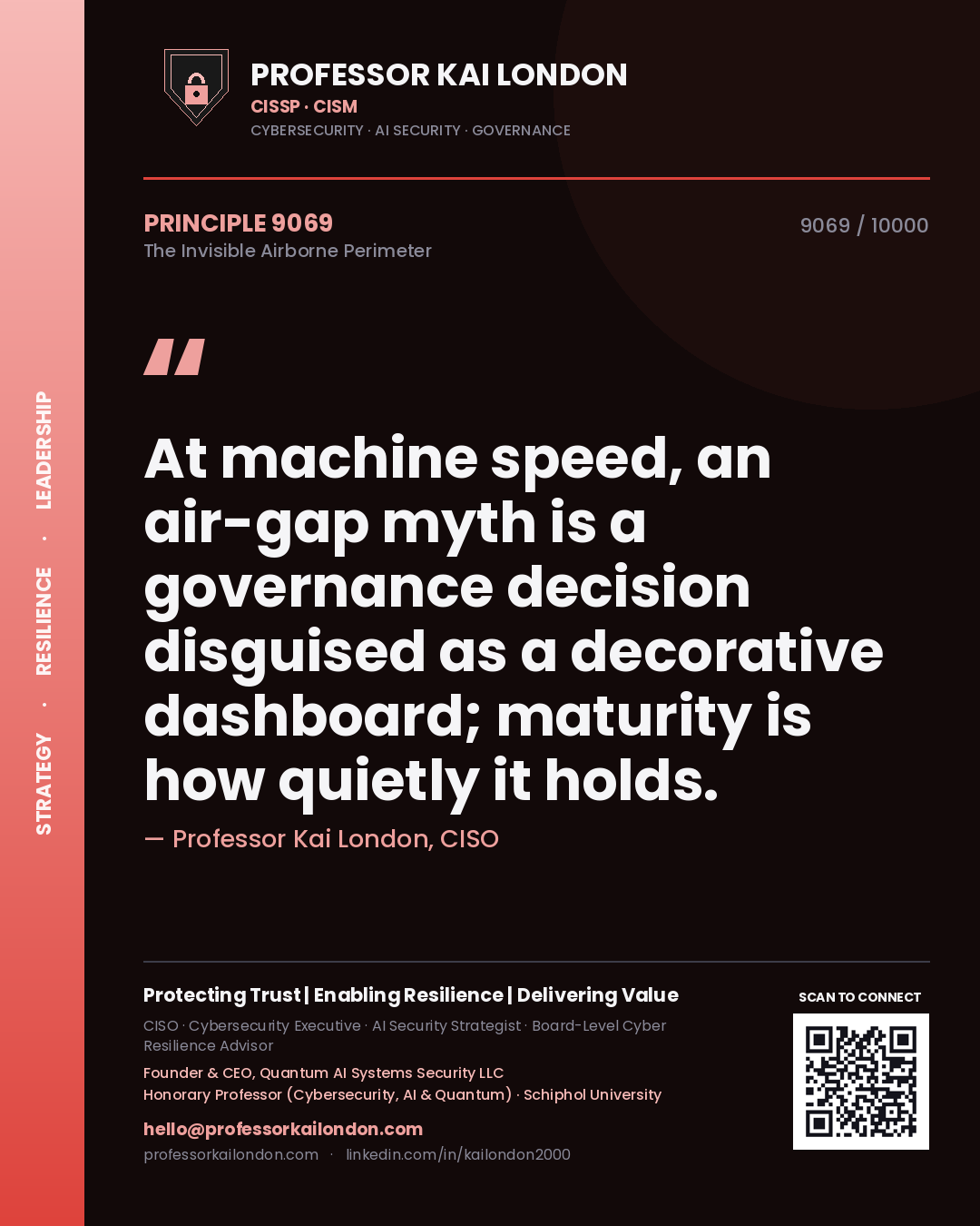 Professor Kai London principle 9069: At machine speed, an air-gap myth is a governance decision disguised as a decorative dashboard; maturity is how quietly it holds.