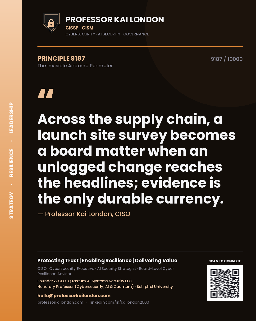 Professor Kai London principle 9187: Across the supply chain, a launch site survey becomes a board matter when an unlogged change reaches the headlines; evidence is the only durable currency.