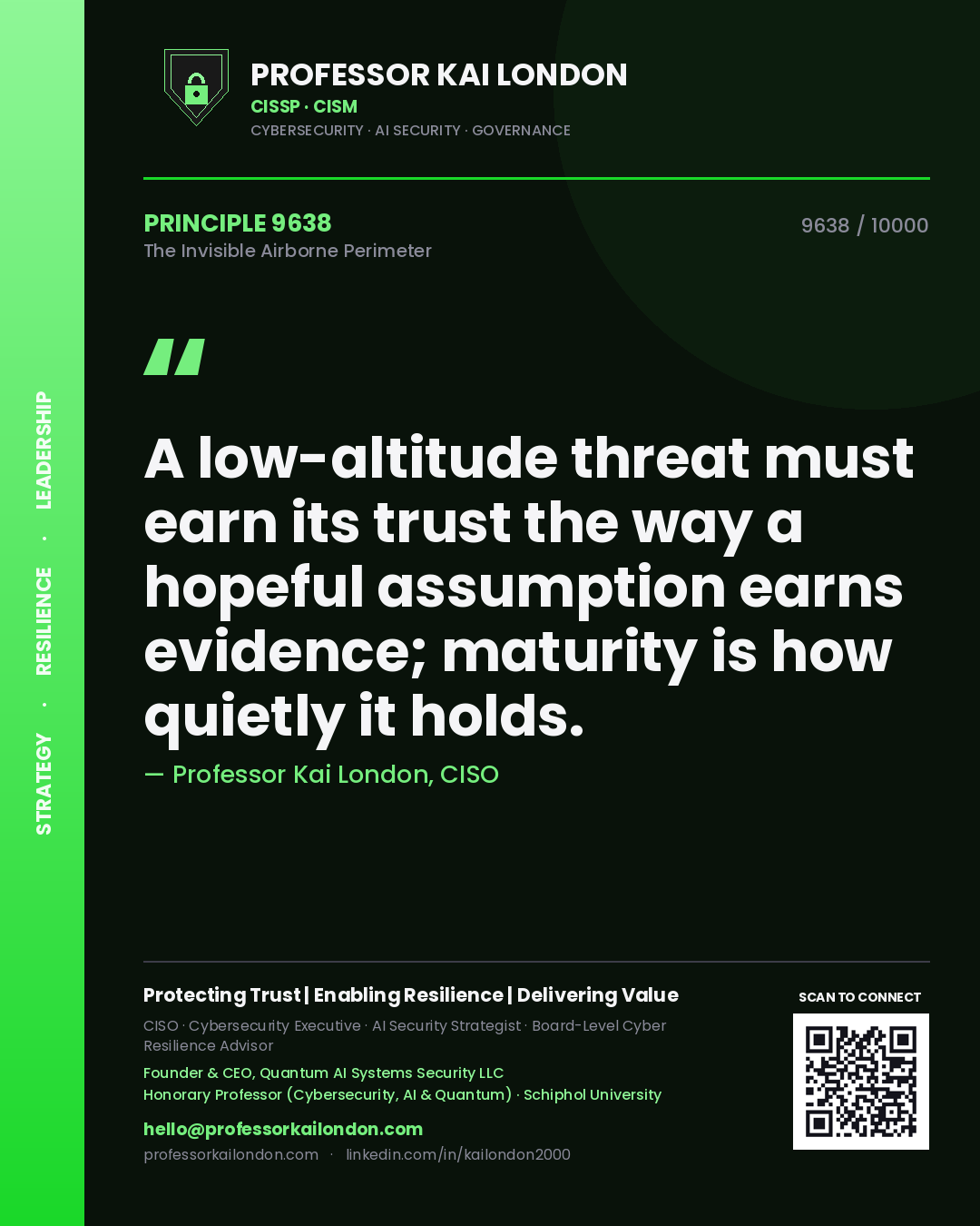 Professor Kai London principle 9638: A low-altitude threat must earn its trust the way a hopeful assumption earns evidence; maturity is how quietly it holds.