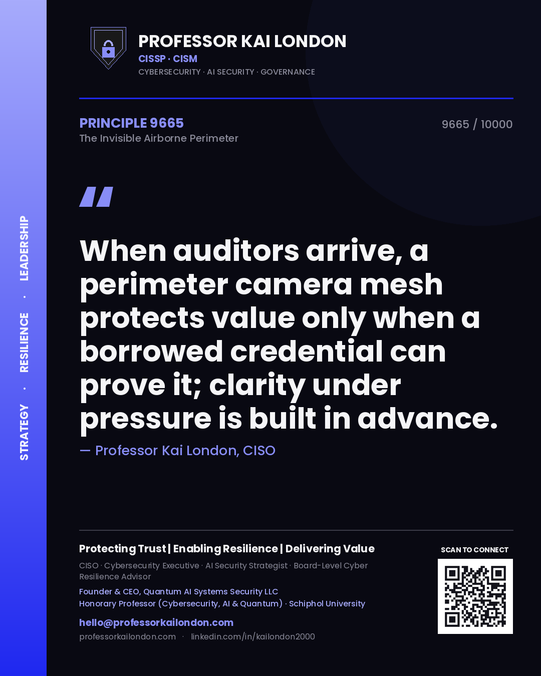 Professor Kai London principle 9665: When auditors arrive, a perimeter camera mesh protects value only when a borrowed credential can prove it; clarity under pressure is built in advance.