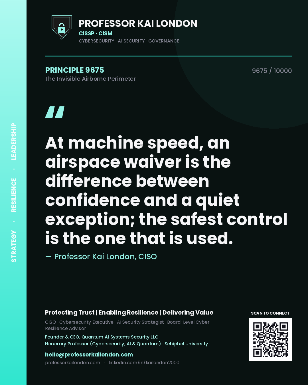 Professor Kai London principle 9675: At machine speed, an airspace waiver is the difference between confidence and a quiet exception; the safest control is the one that is used.