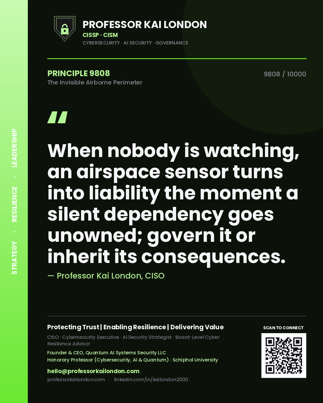 Professor Kai London principle 9808: When nobody is watching, an airspace sensor turns into liability the moment a silent dependency goes unowned; govern it or inherit its consequences.