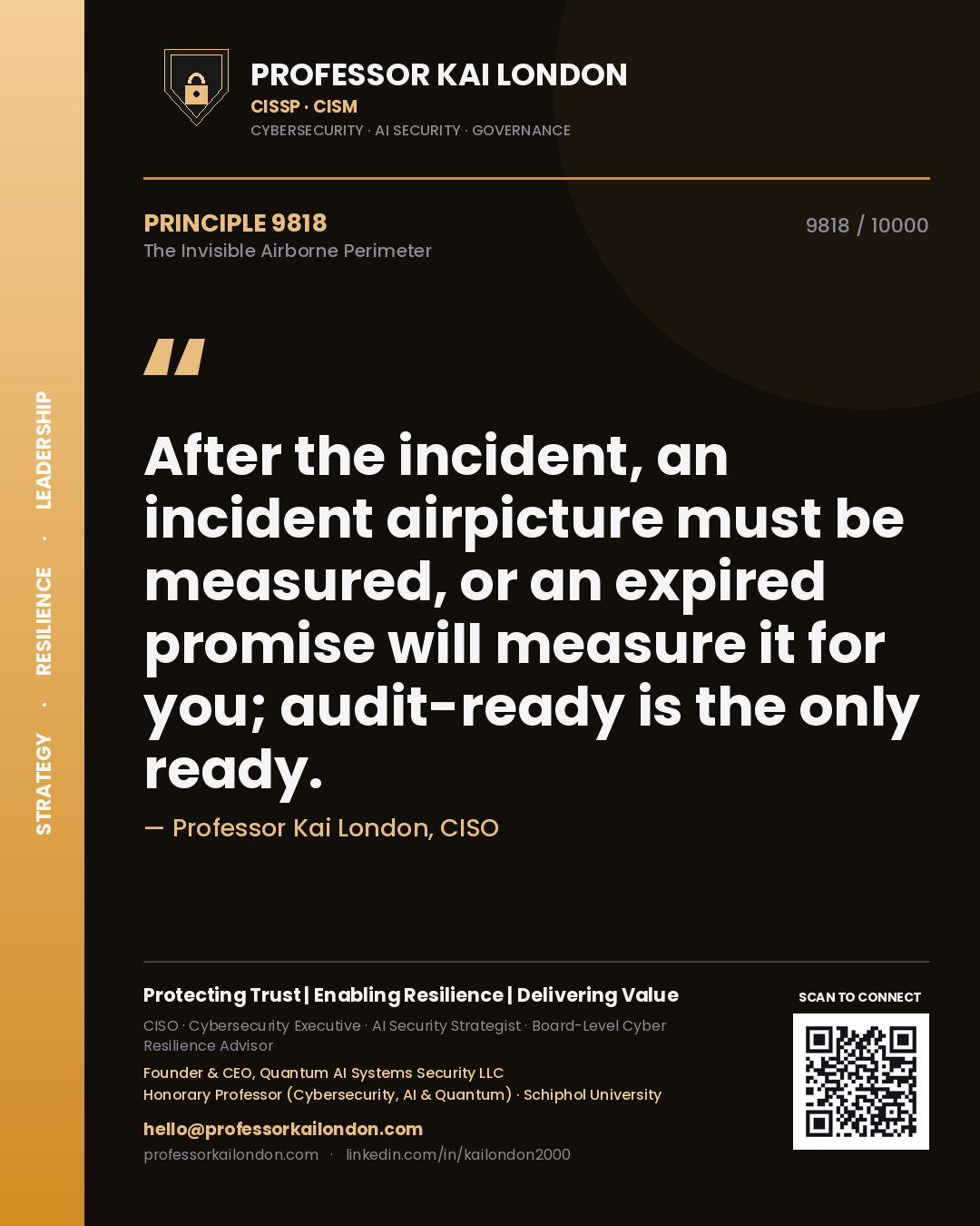 Professor Kai London principle 9818: After the incident, an incident airpicture must be measured, or an expired promise will measure it for you; audit-ready is the only ready.